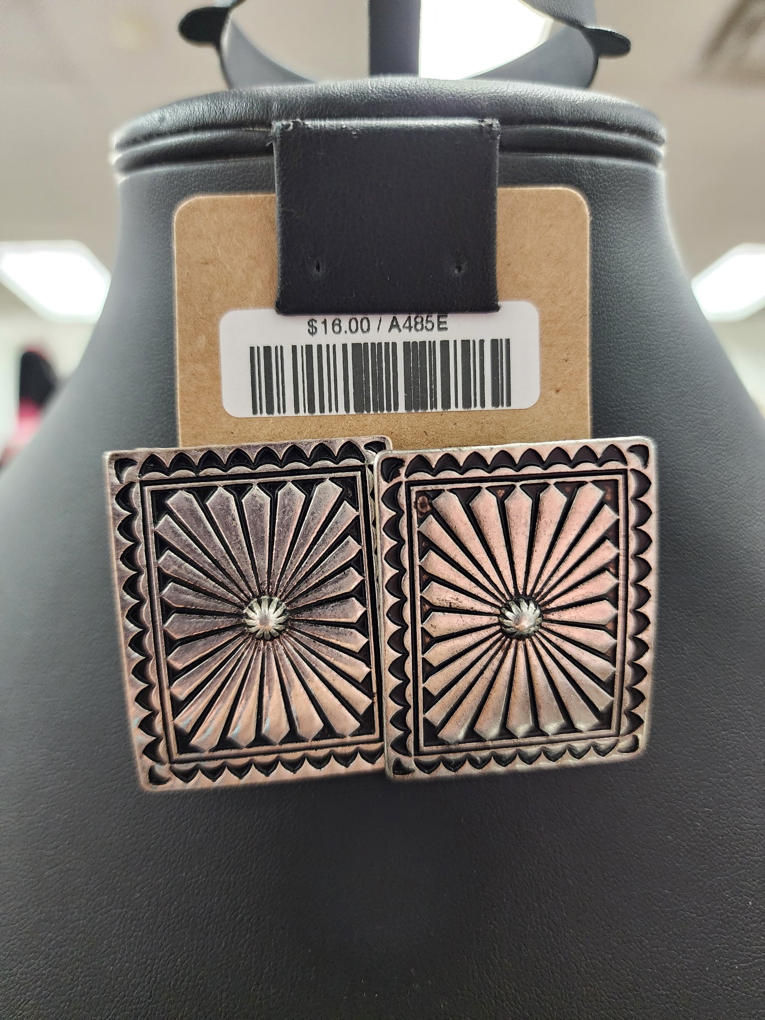 Silver Stamped Concho Post Earrings