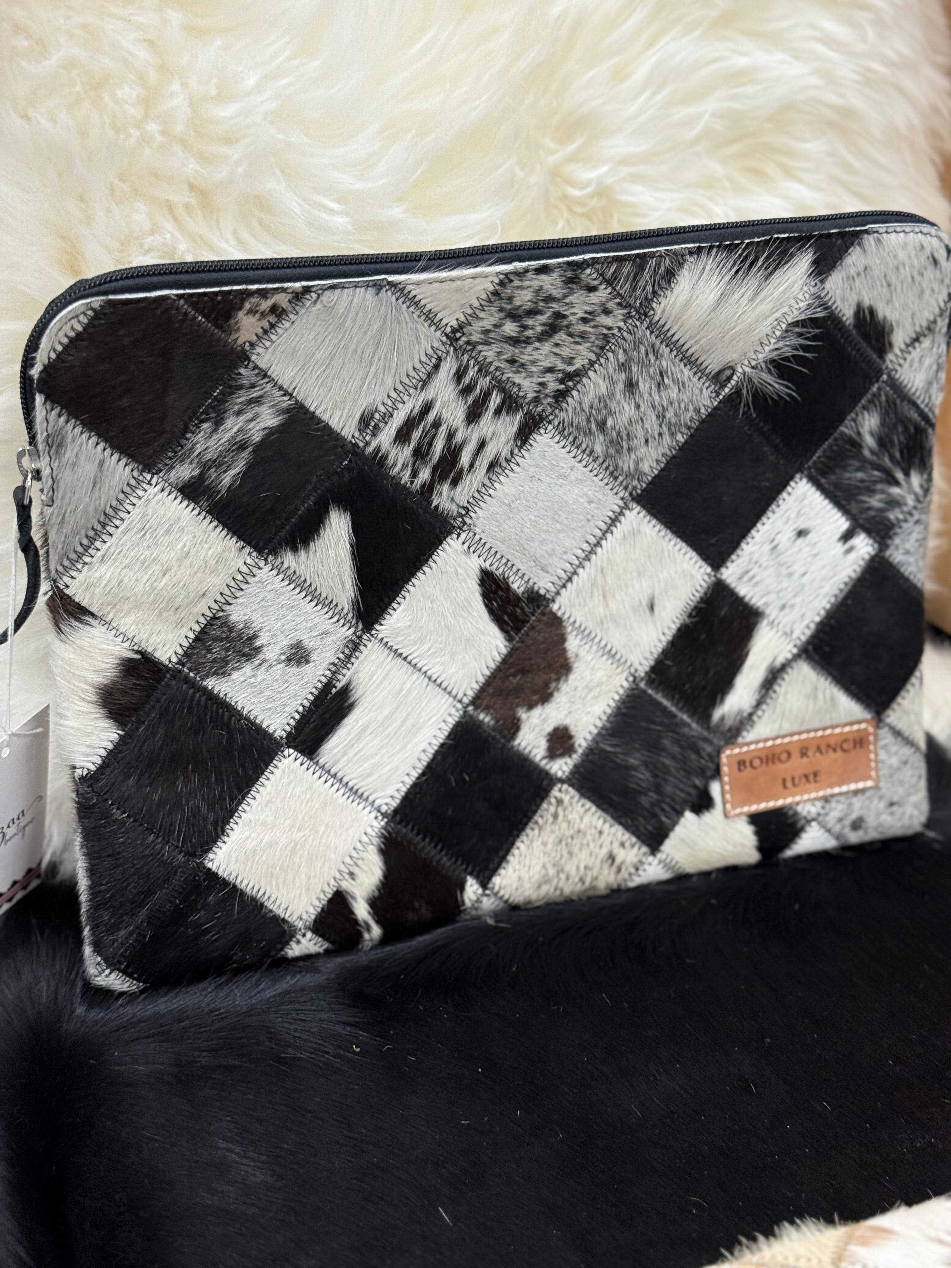 Black & White Cowhide Laptop Sleeve