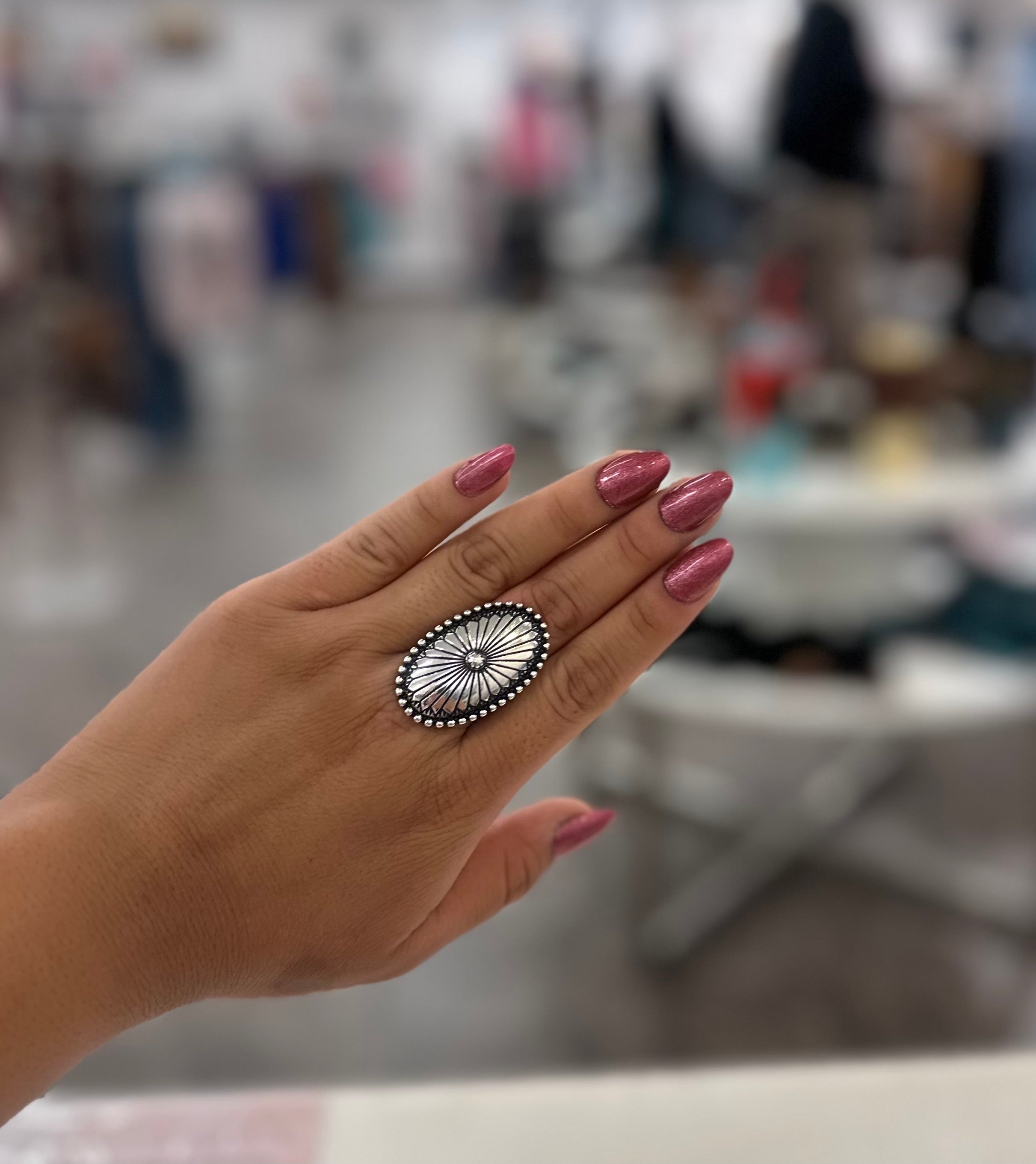 Oval Stamped Concho Cuff Ring