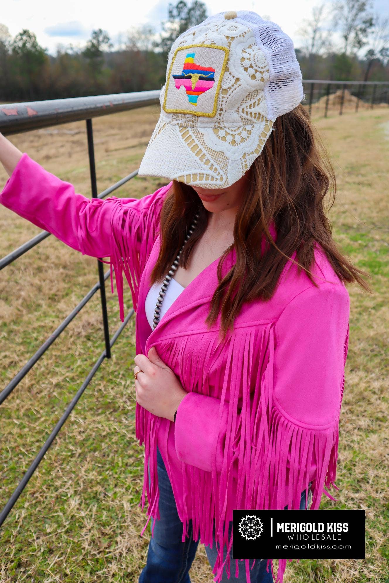 Pink Rhinestone Suede Fringe Jacket