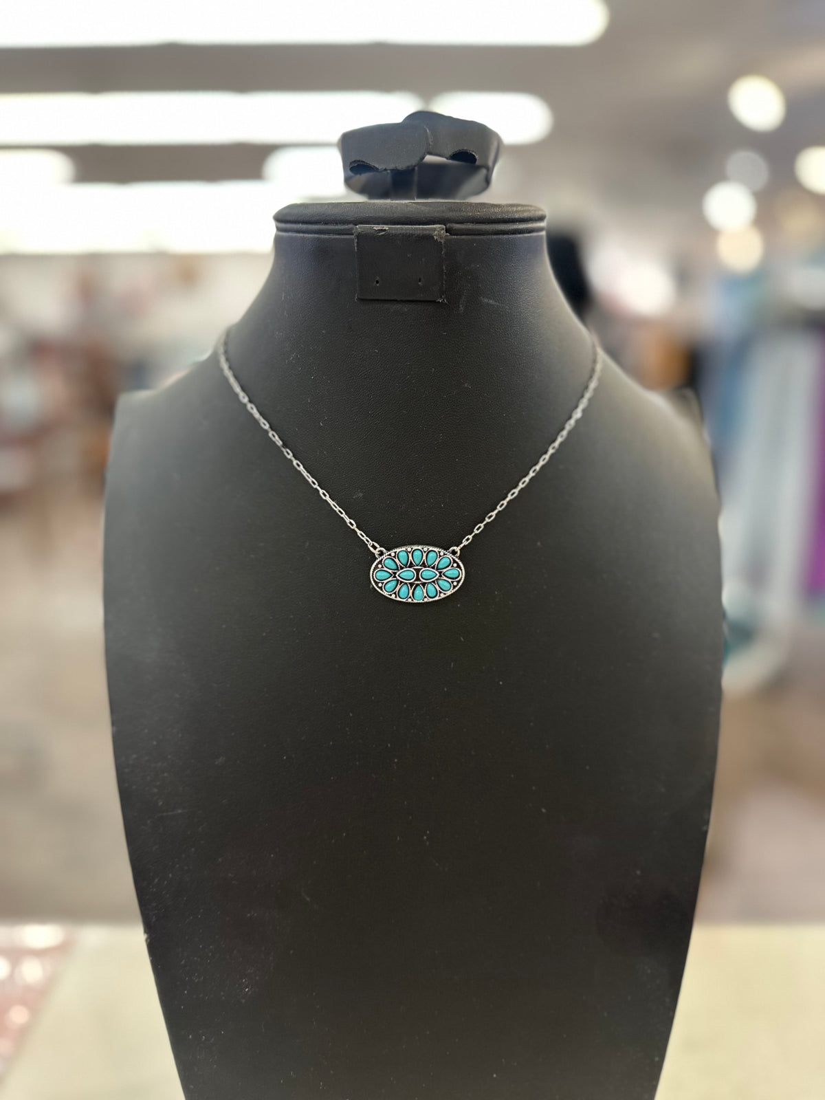 Turquoise Oval Cluster Pendant Necklace