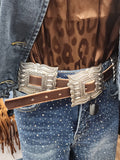 Ribbon Stamped Leather Concho Belt