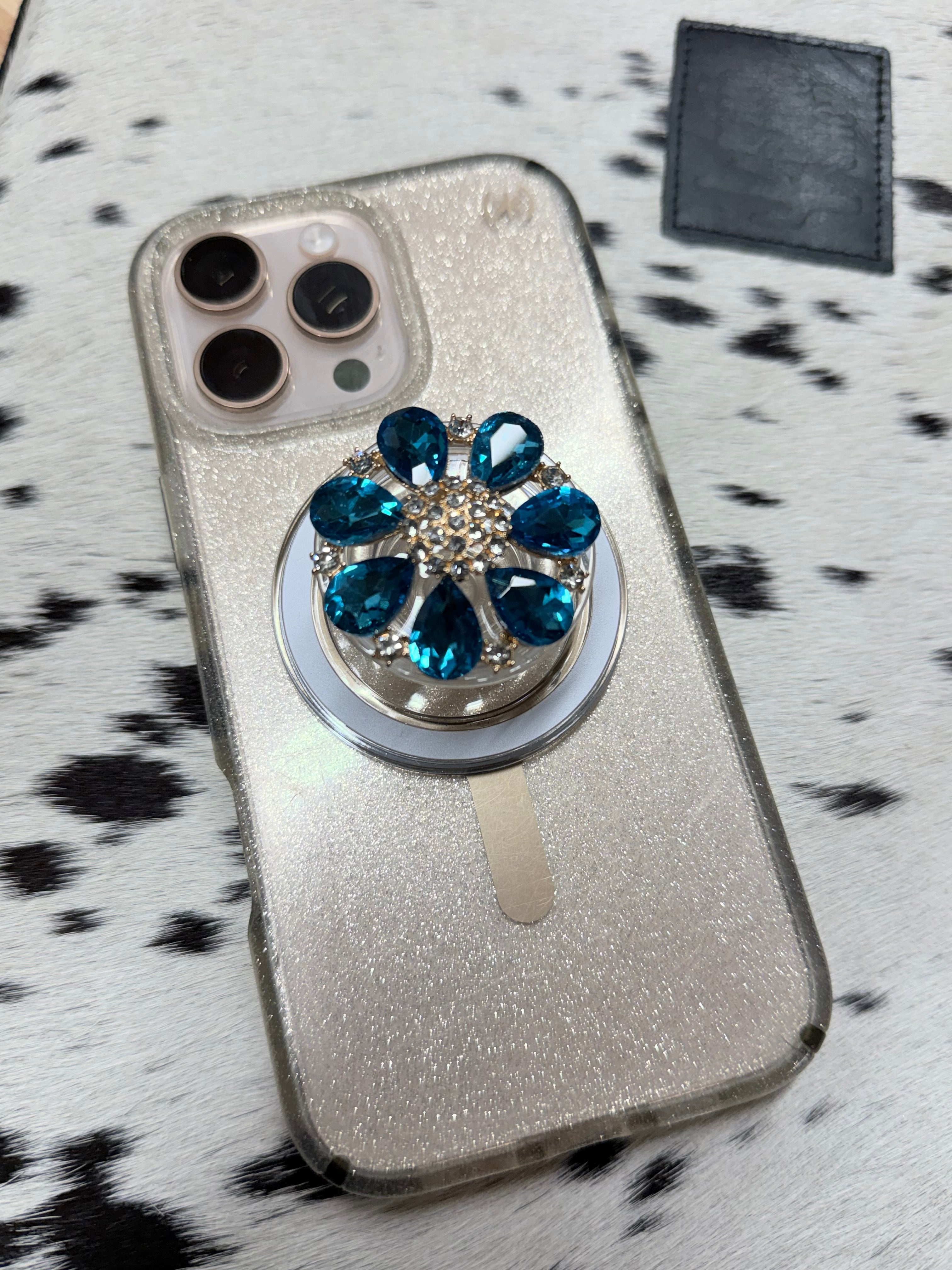 Crystal Sapphire Flower Magnetic Phone Grip
