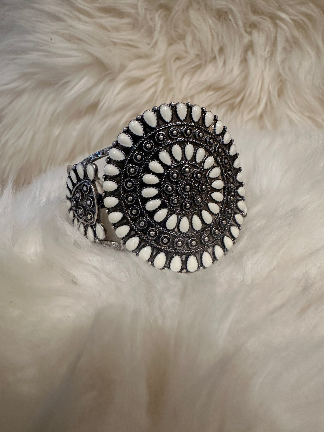 White Stone Cluster Cuff Bracelet