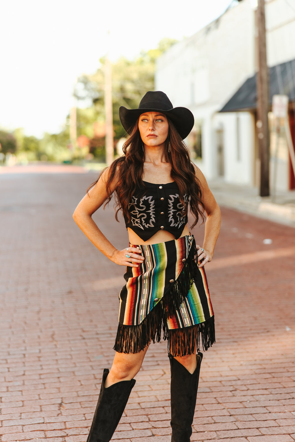 Black Suede Boot Stitch Vest Top