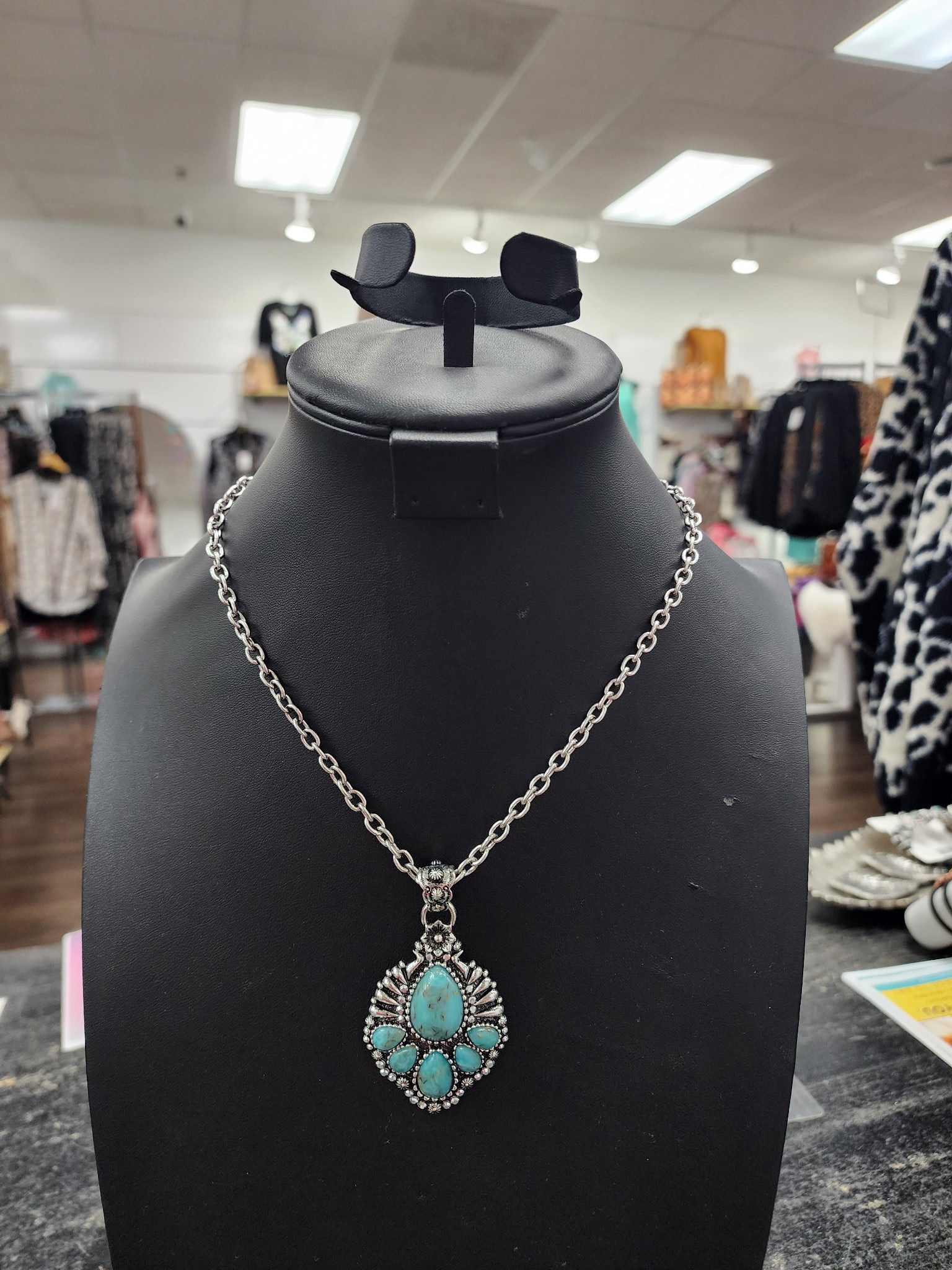 Turquoise Half Cluster Pendant Necklace