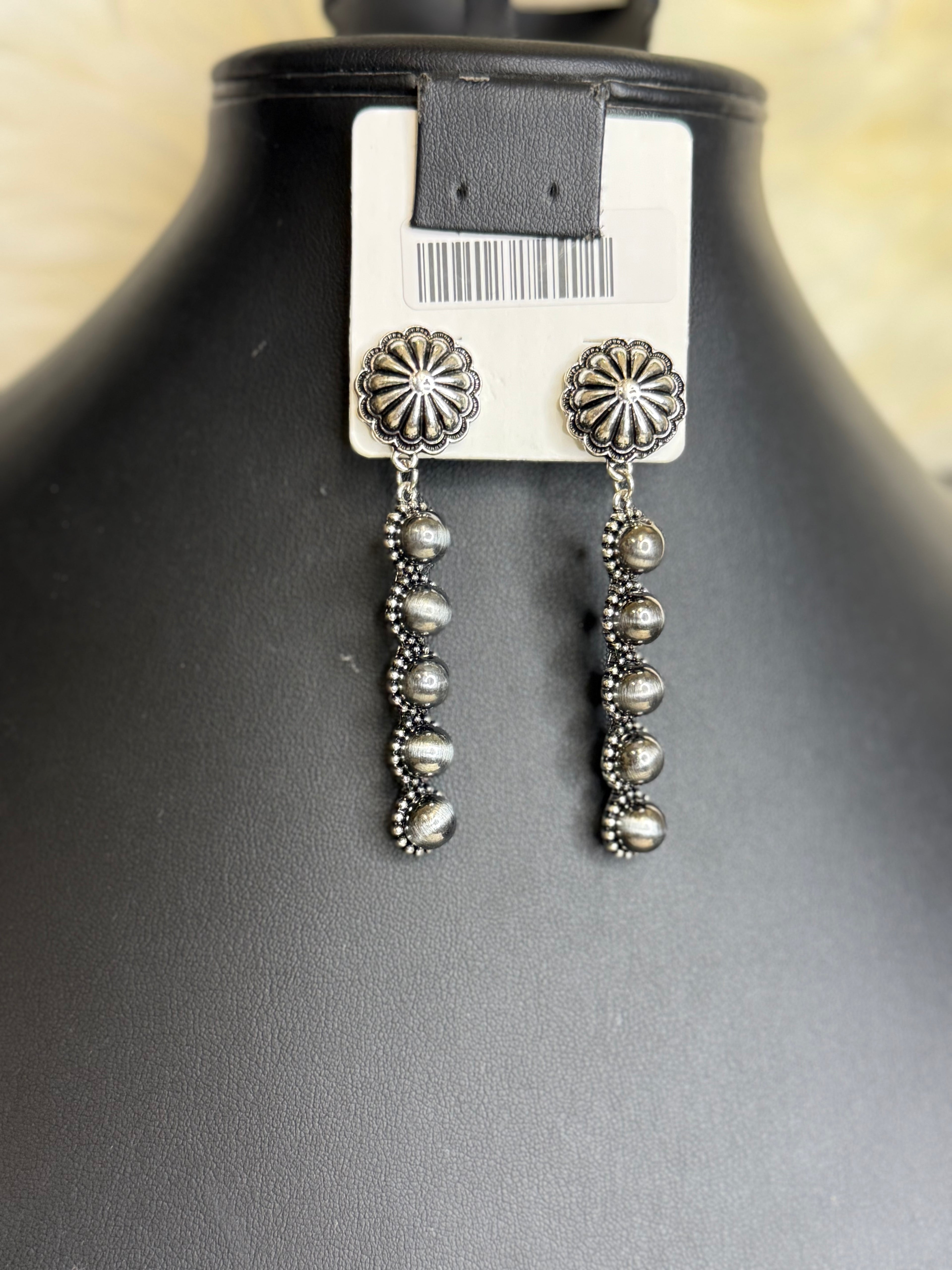 Pearl Bead Concho Post Earrings