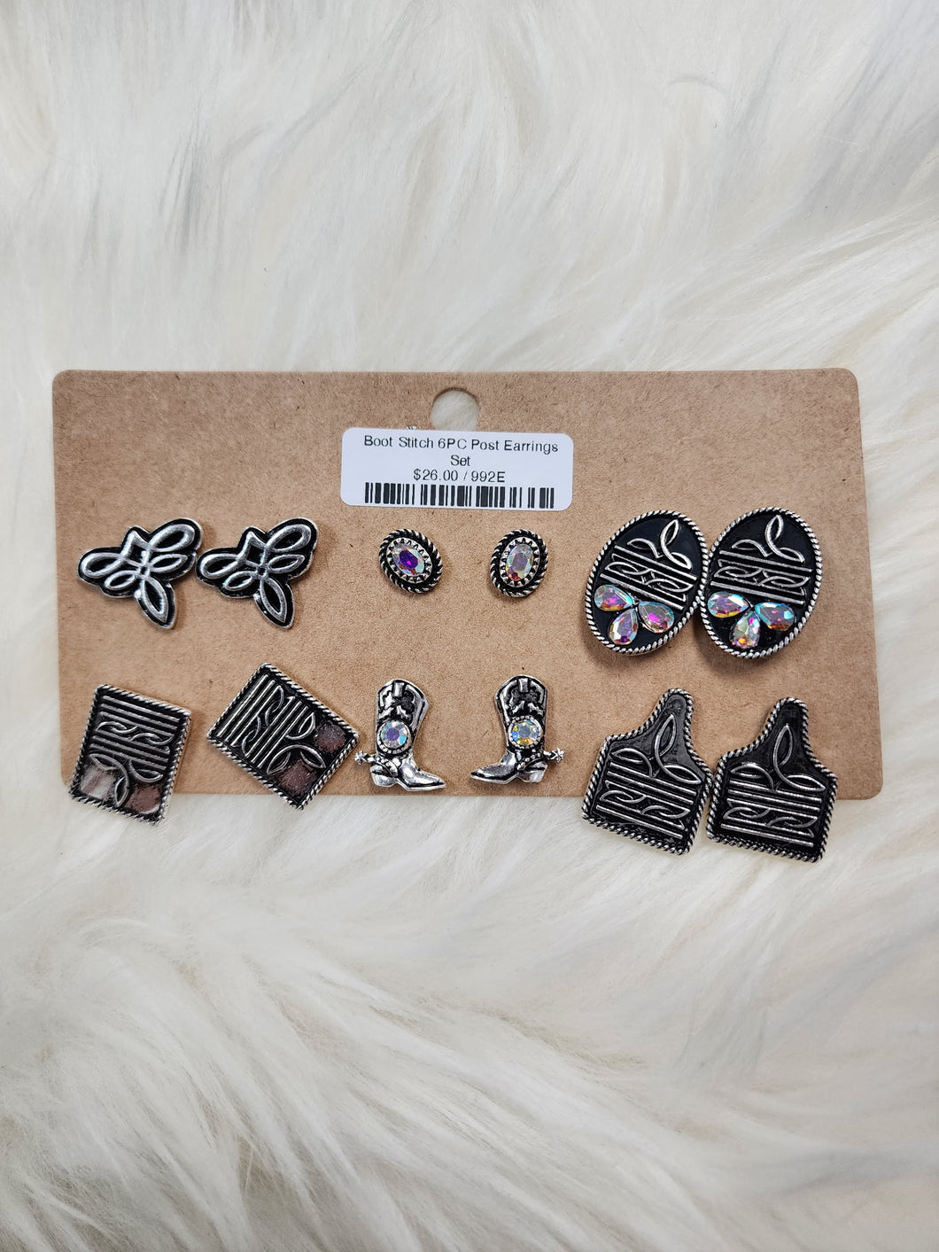 Boot Stitch 6PC Post Earrings Set
