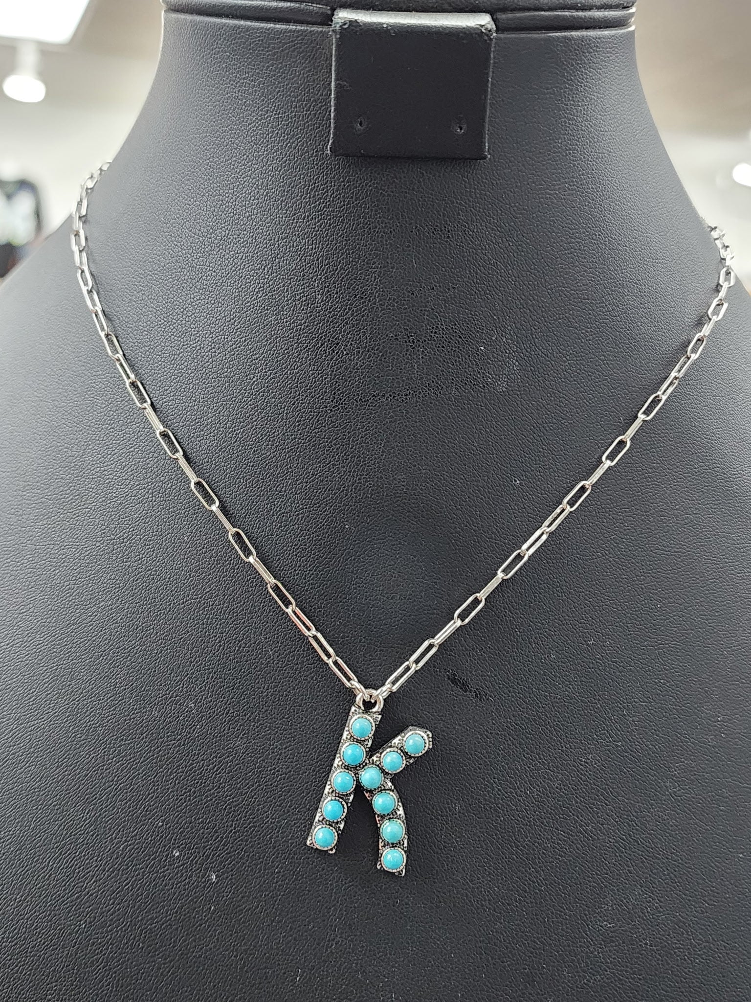 Turquoise Cluster Letter Necklace