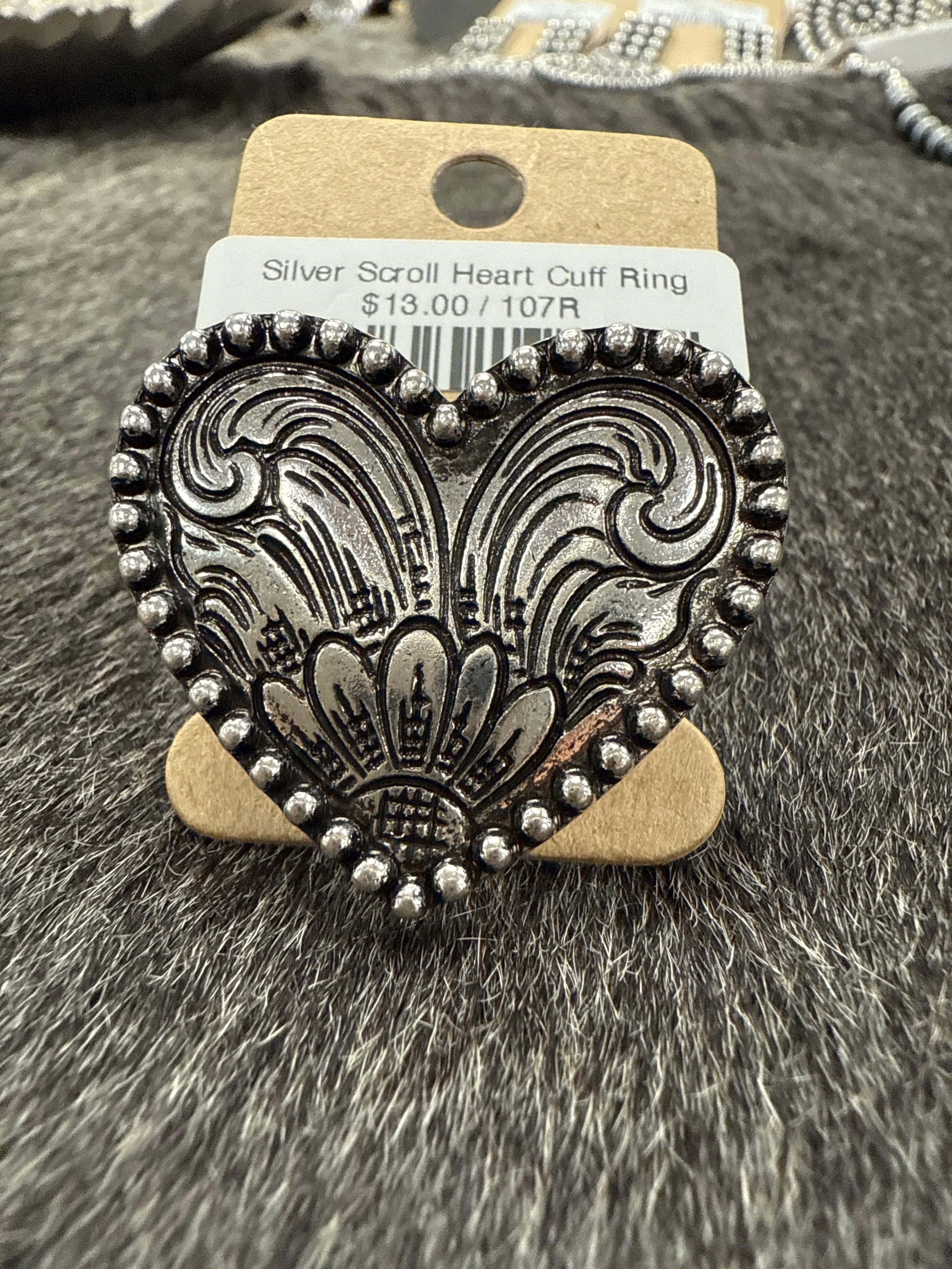 Silver Scroll Heart Cuff Ring
