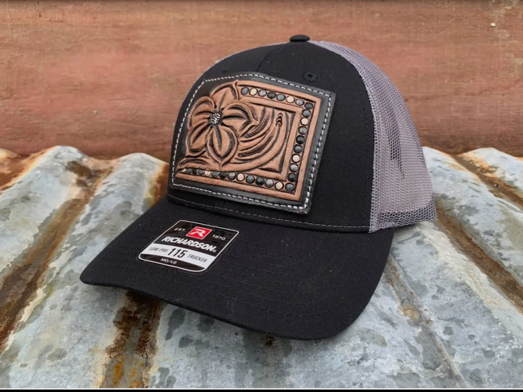 Black Hand Tooled Cap