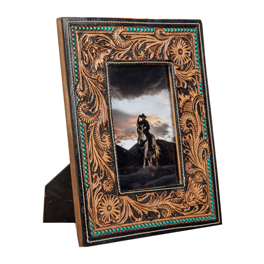 Mesa Turquoise Leather Tooled Picture Frame