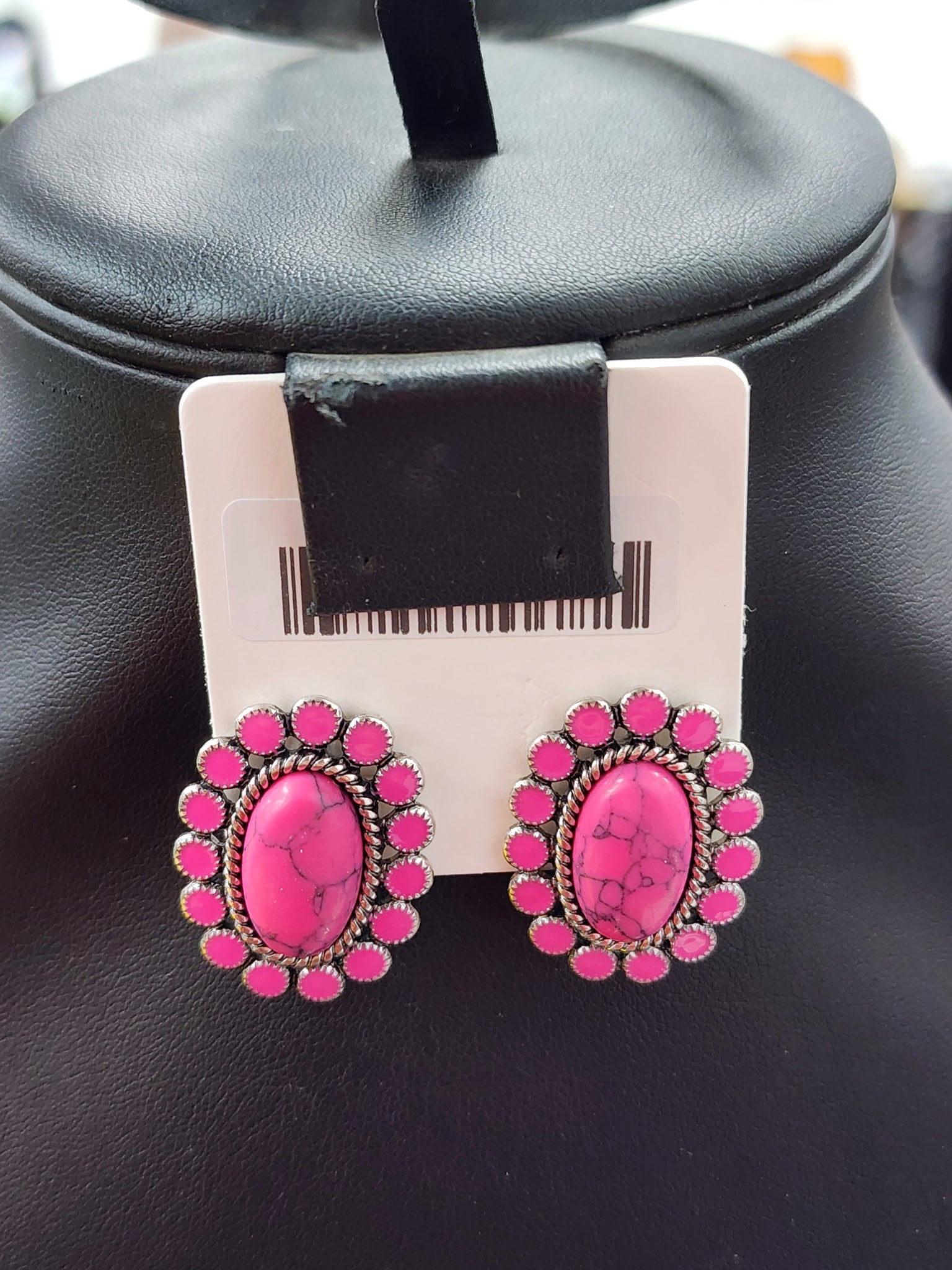 Pink Stone Cluster Post Earrings