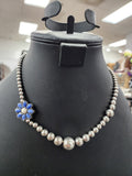 Navy Floral Pearl Neckalce and Earrings Set