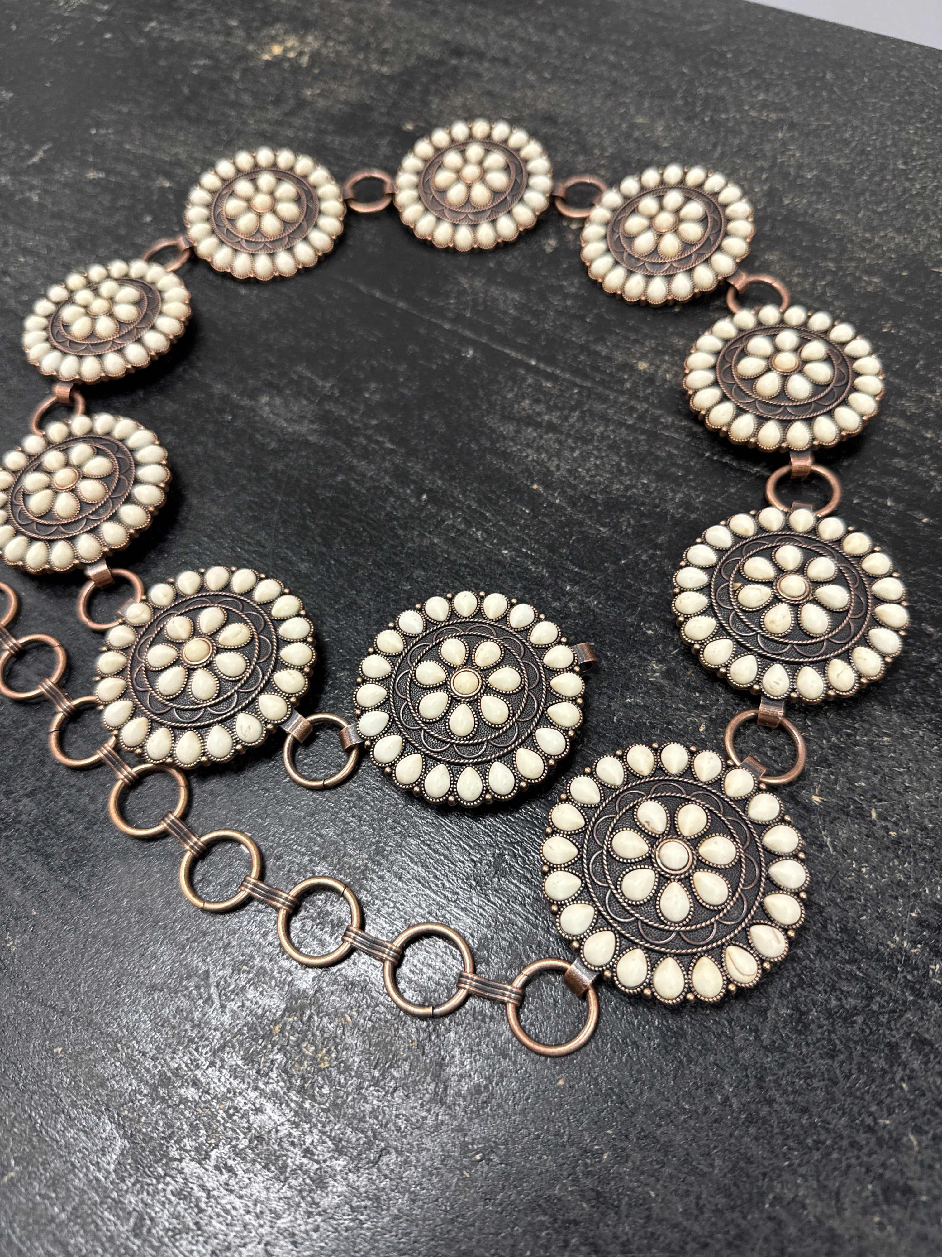 White Cluster Coppertone Concho Belt