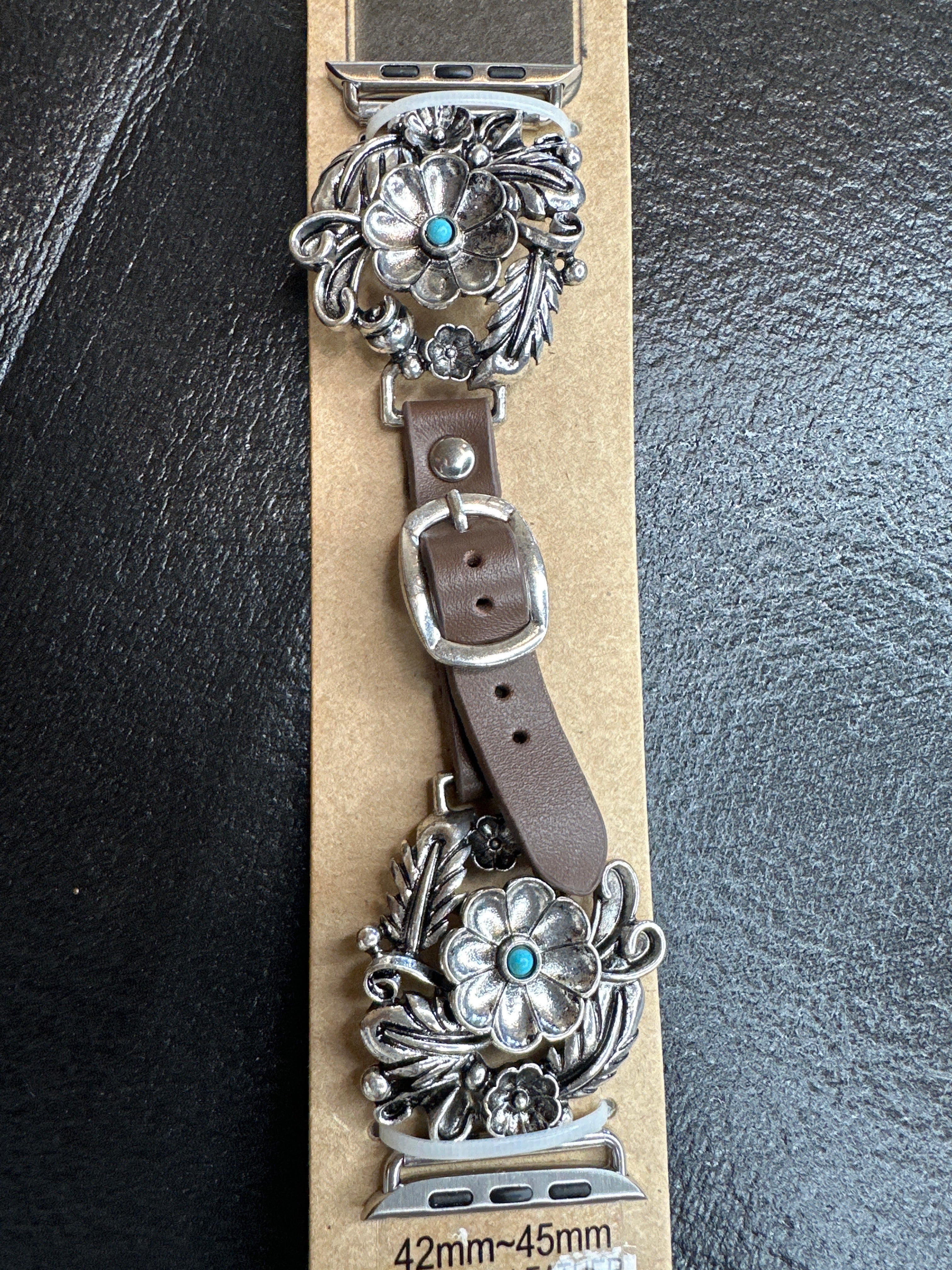 Turquoise Floral Leather Watch Band