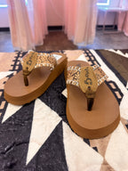Brown Floral Embossed Sandals