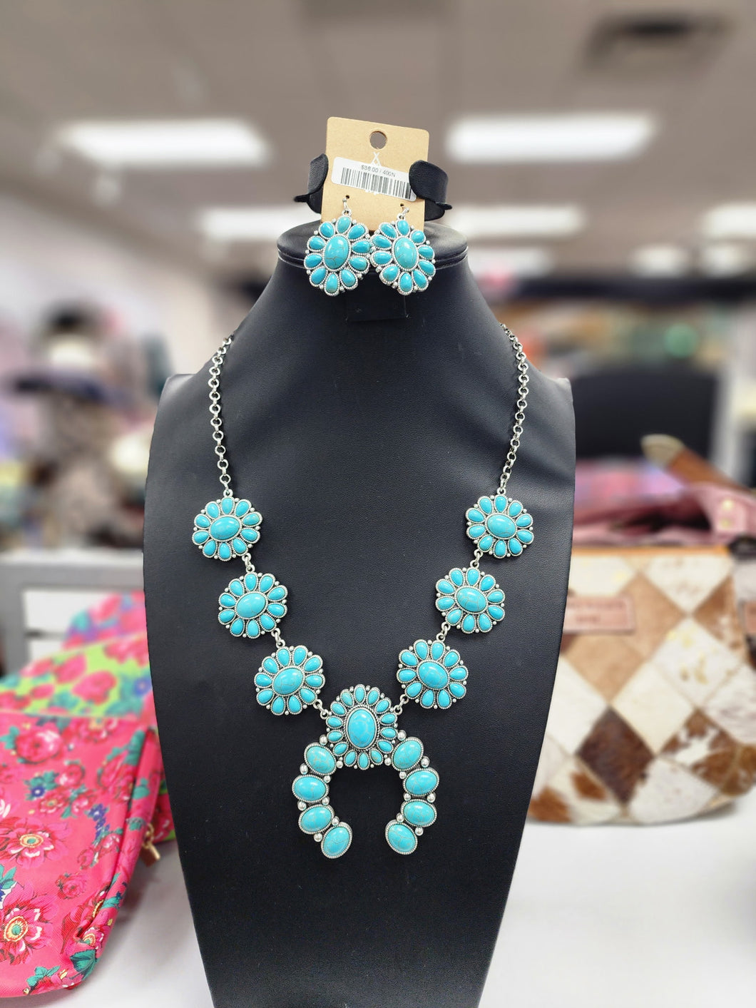 Turquosie Cluster Squash Necklace and Earrings Set