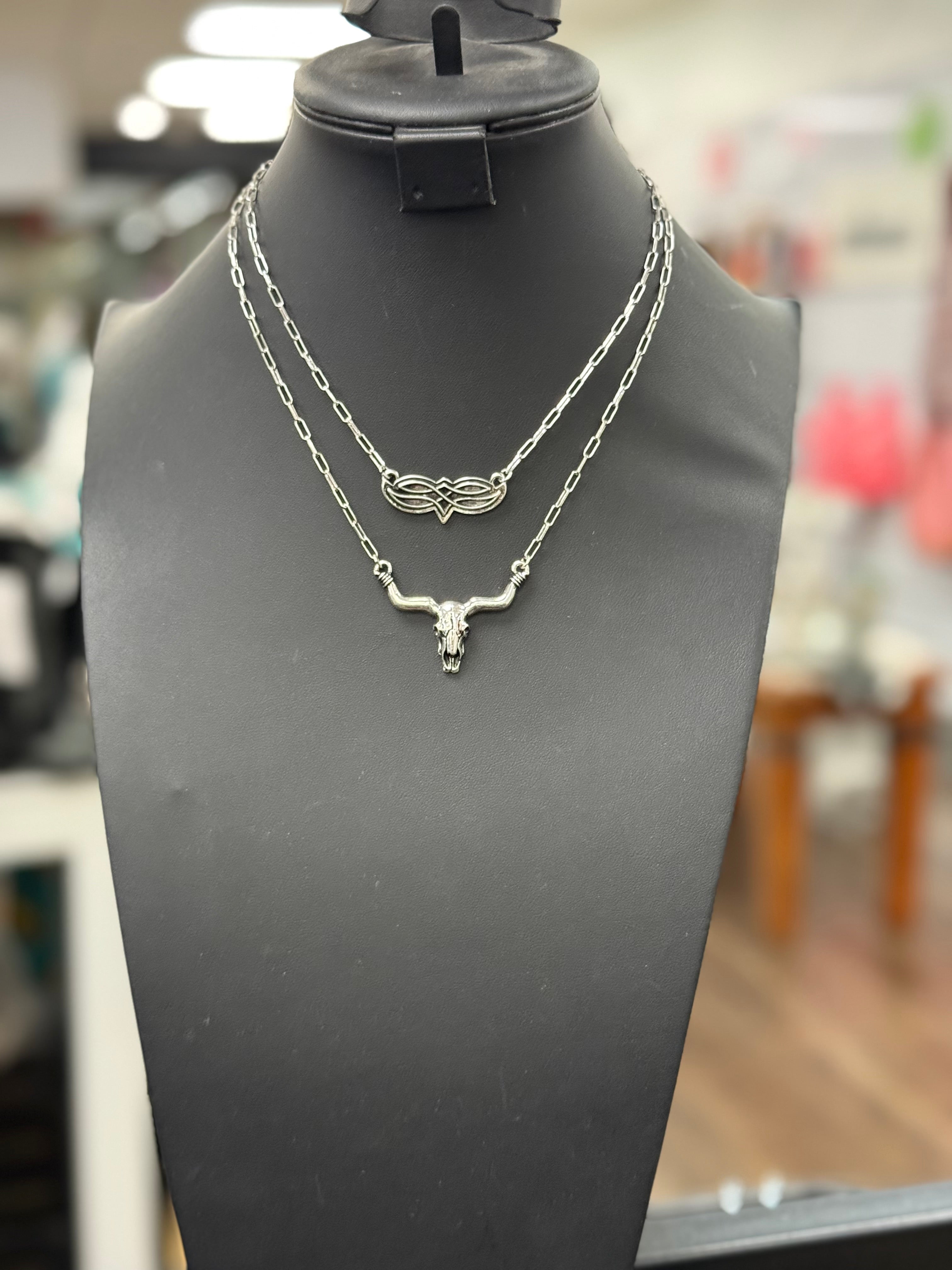 Long Horn Boot Stitch Pendant Necklace