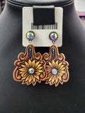 Sunflower Embossed Crystal Post Earrings