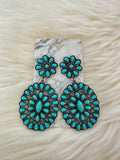 Turquoise Oval Floral Cluster Post Earrings