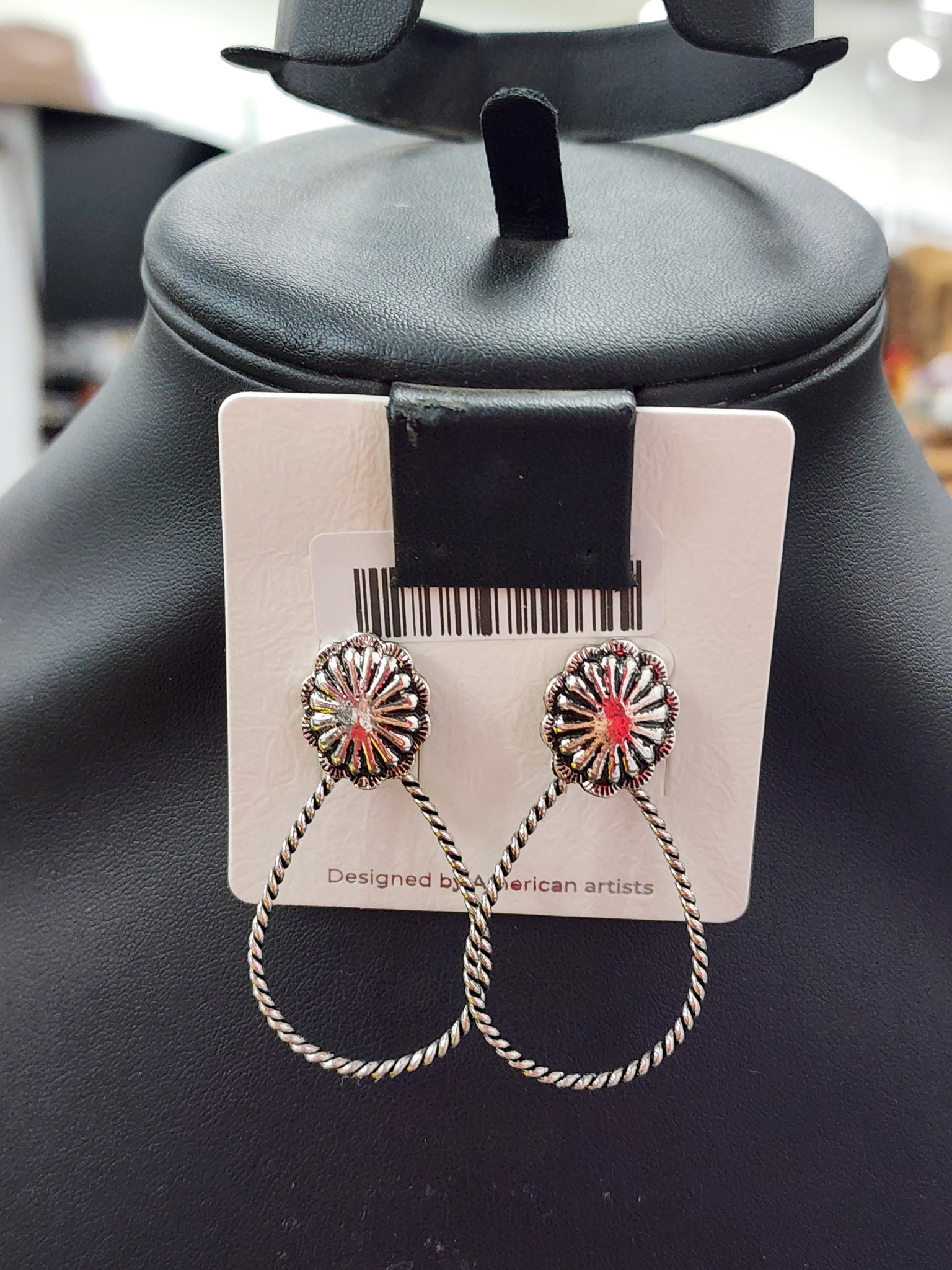 Silver Stamped Concho Hoop Post Earrings