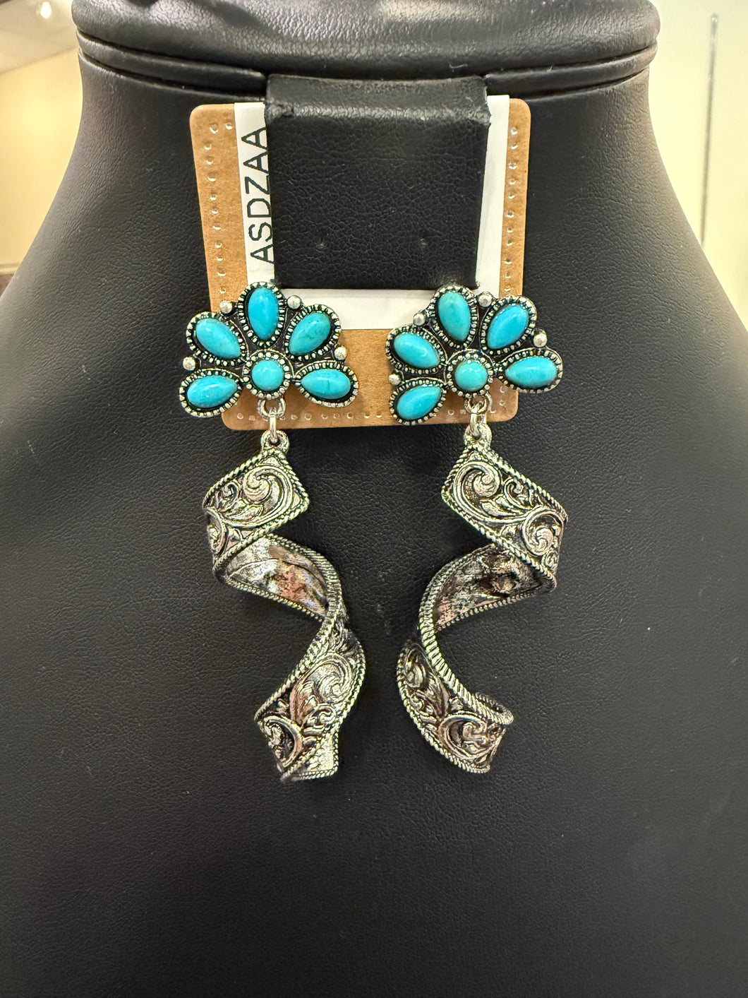 Turquoise Floral Cluster Swirl Earrings