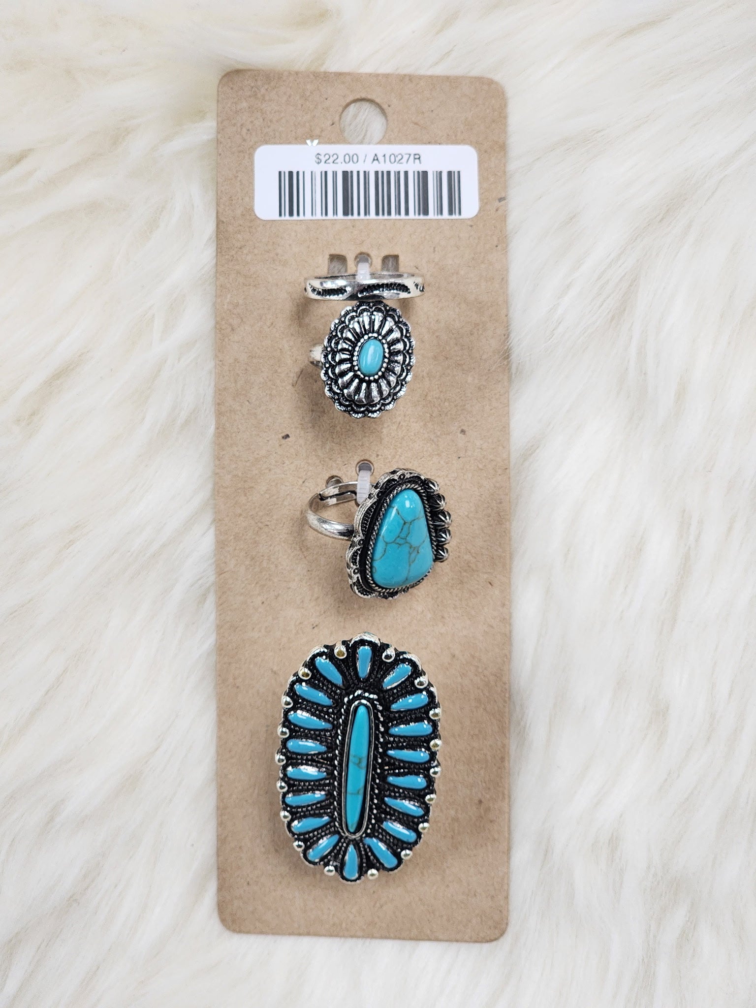 Turquoise Needlepoint 4PC Ring Set