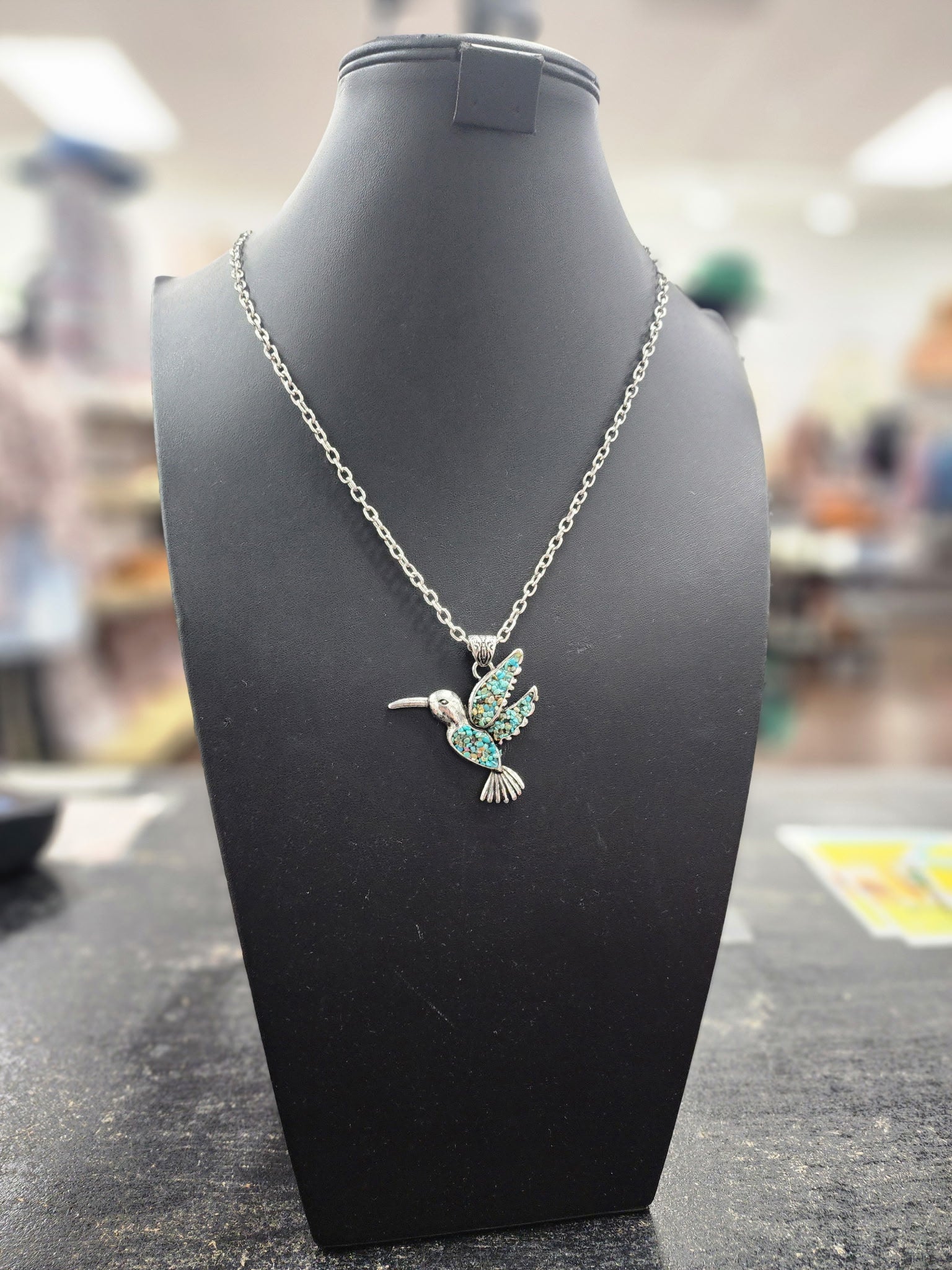 Turquoise Bead Hummingbird Pendant Necklace
