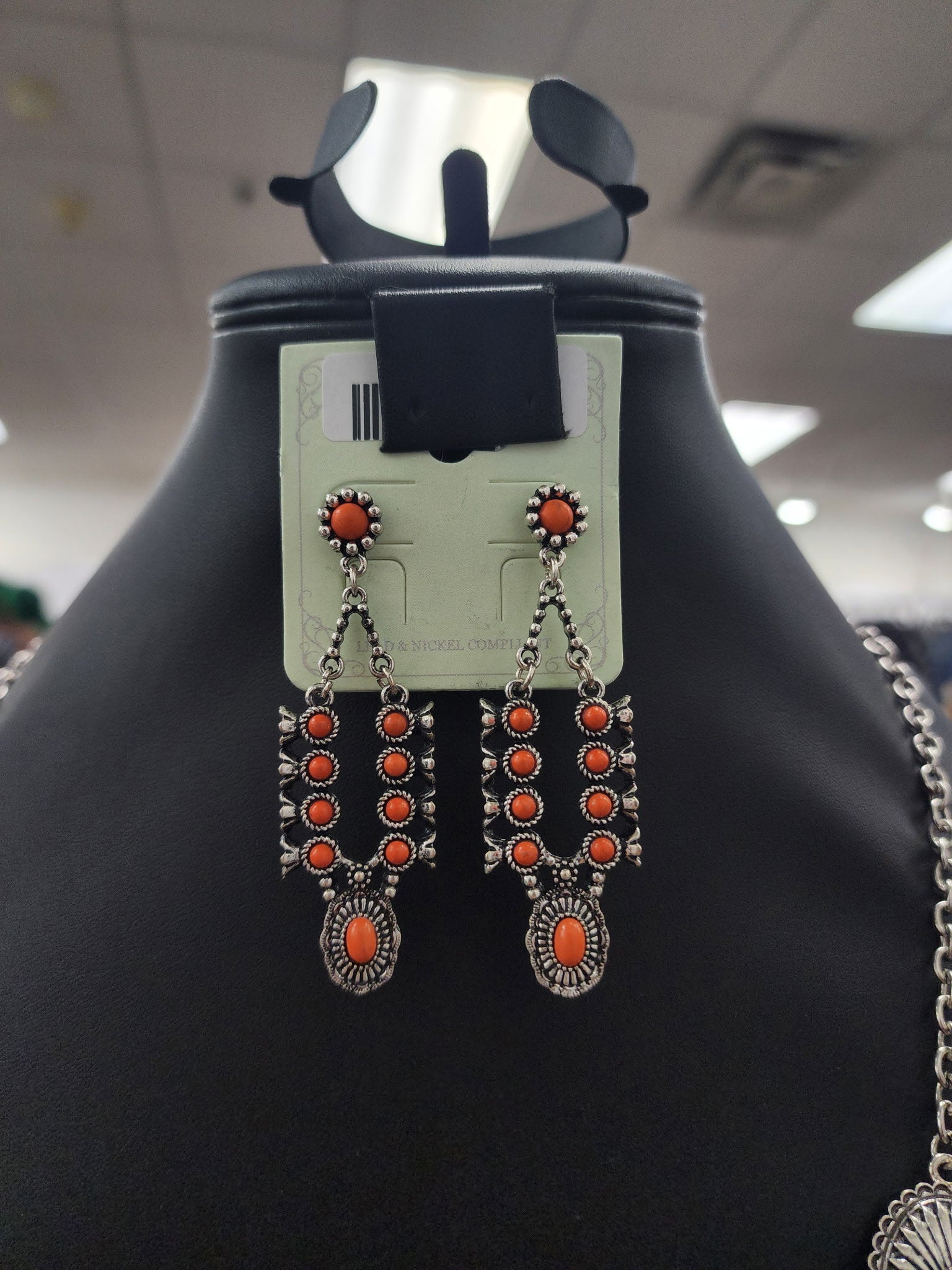 Orange Stone Squash Blossom Post Earrings