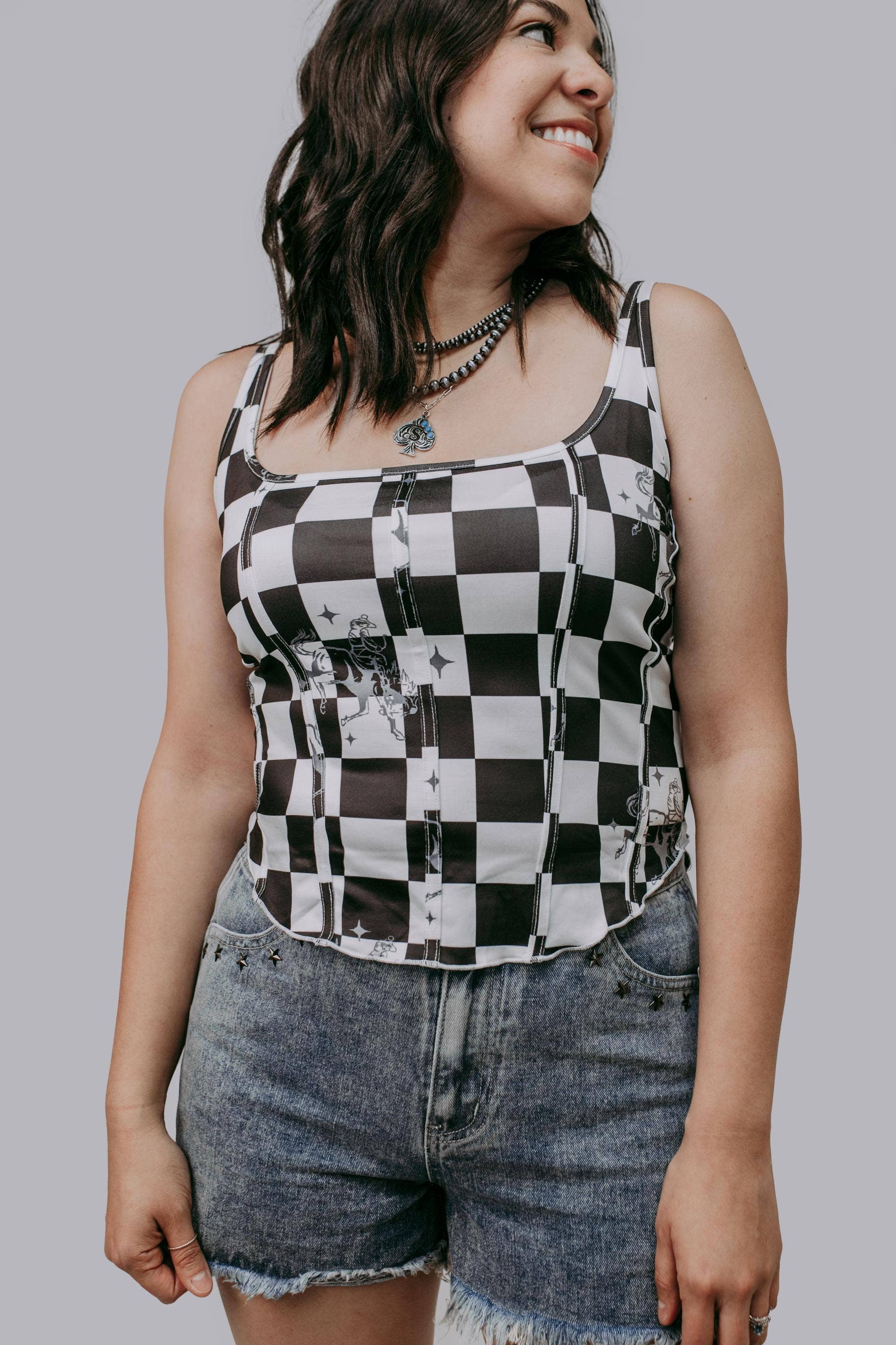 Checked Broncs Corset Top