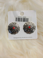 Coral Stamped Concho Post Earrings