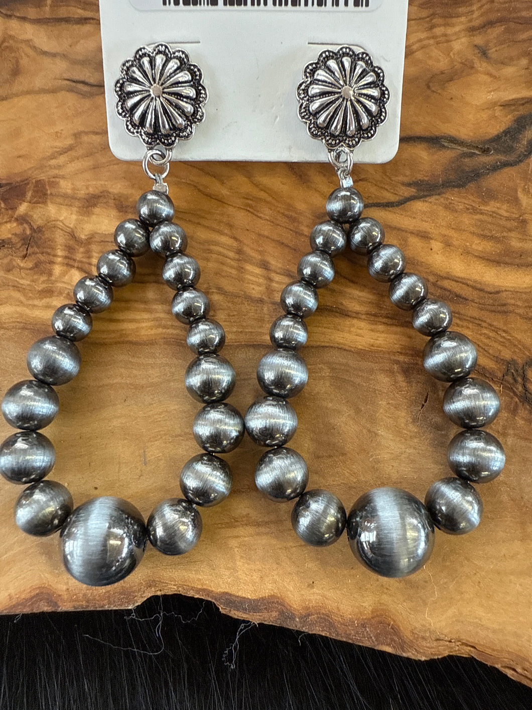 Pearl Hoop Concho Post Earrings