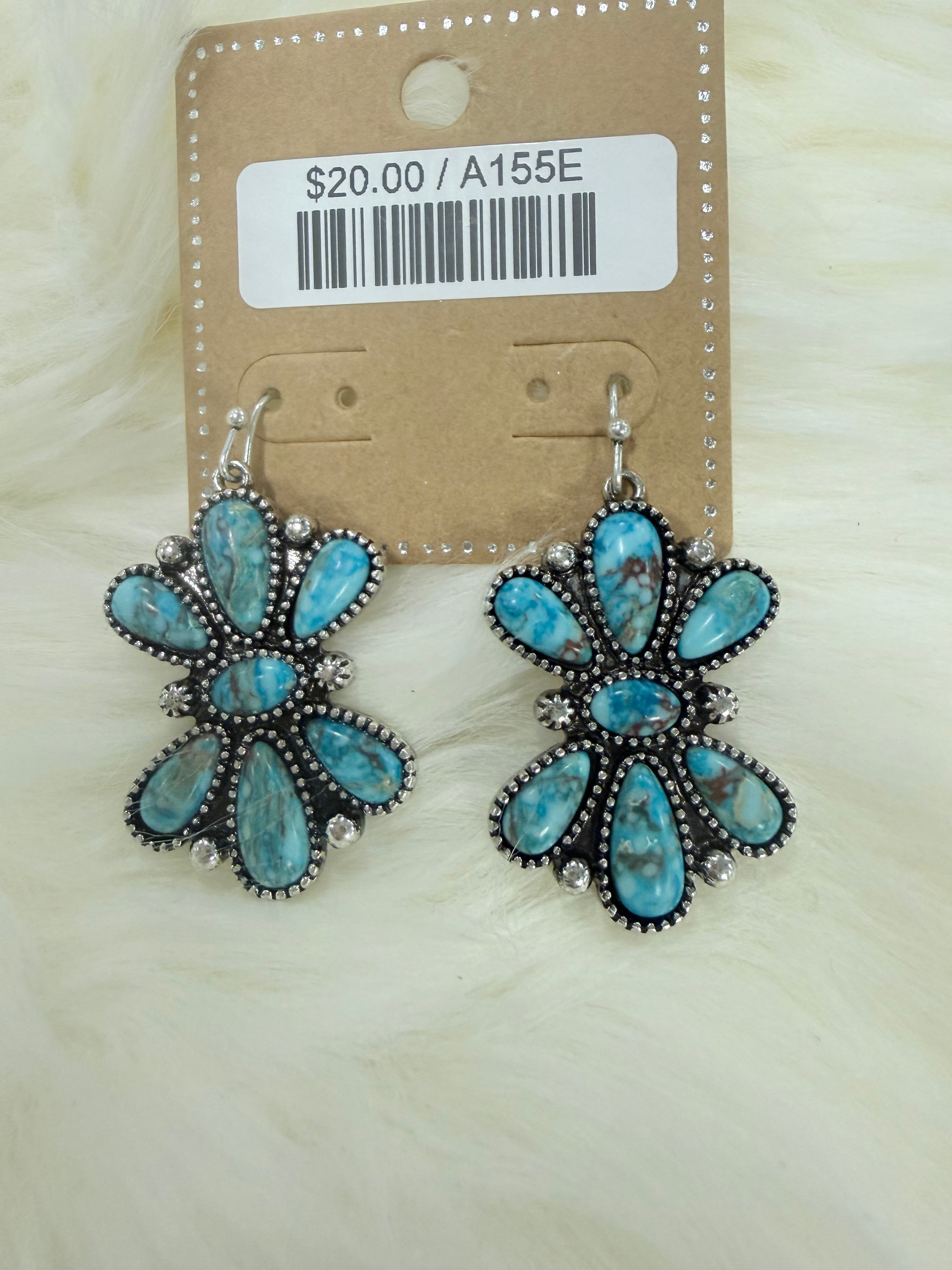 Turquoise Ribbon Cluster Fishhook Earrings