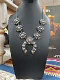 Silver Stamped Cluster Squash Necklace and Earrings Set