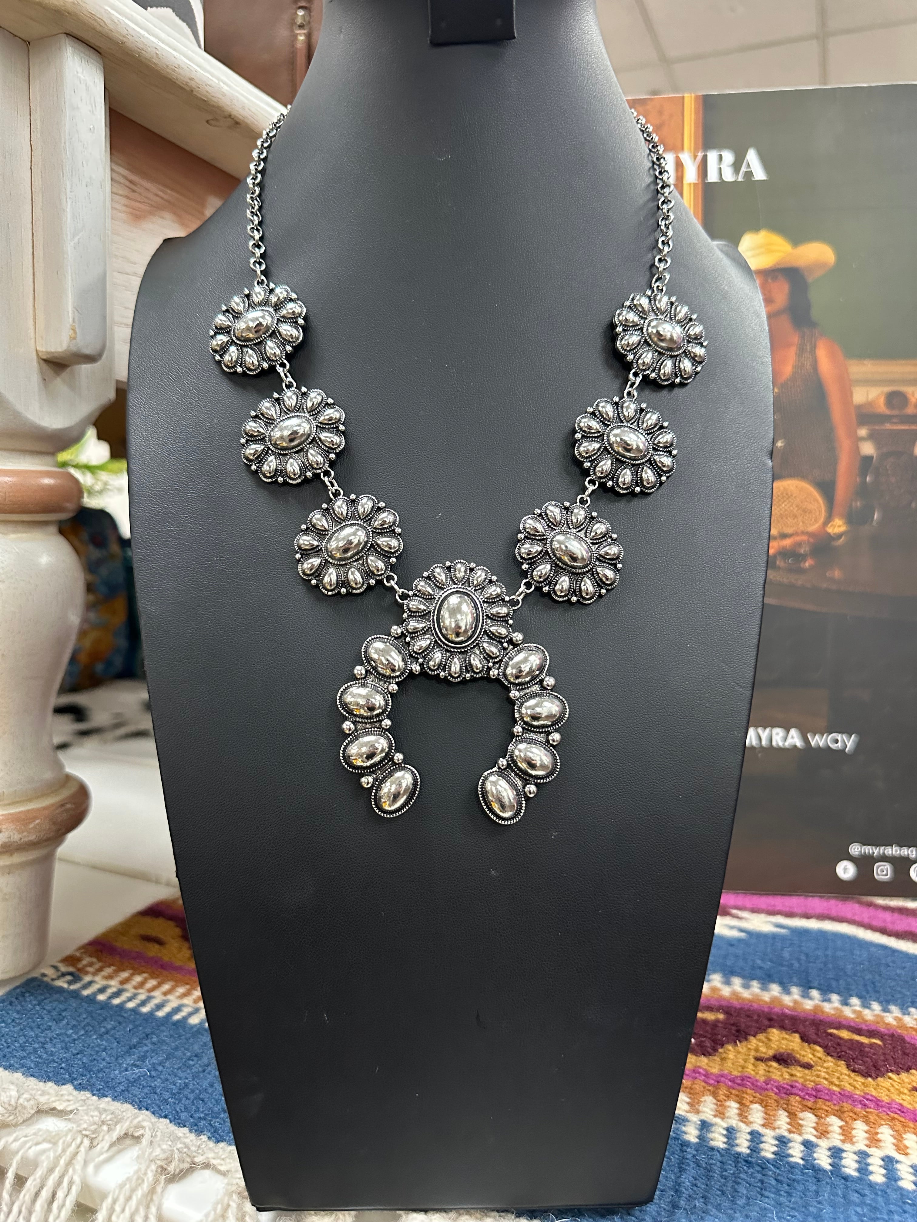Silver Stamped Cluster Squash Necklace and Earrings Set