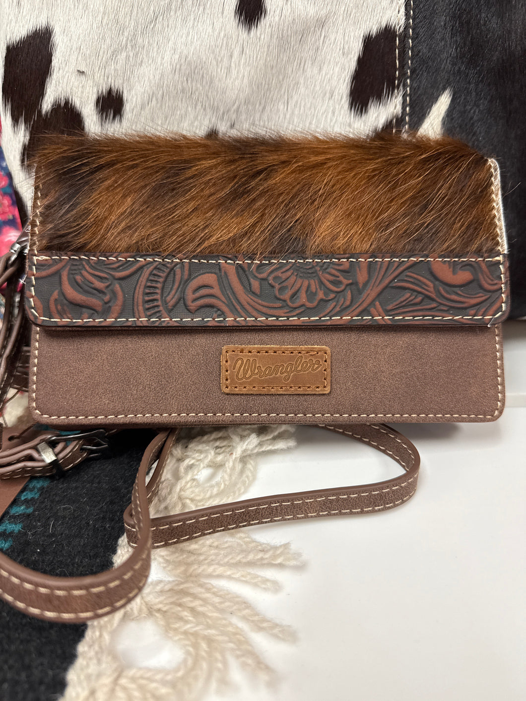 Wrangler Chocolate Embossed Hair-On Crossbody