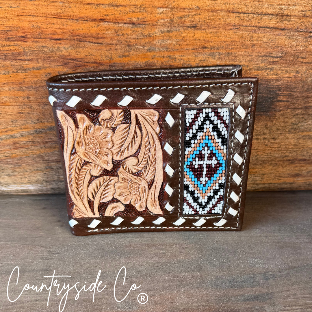 Beaded Cross Leather Men's Wallet