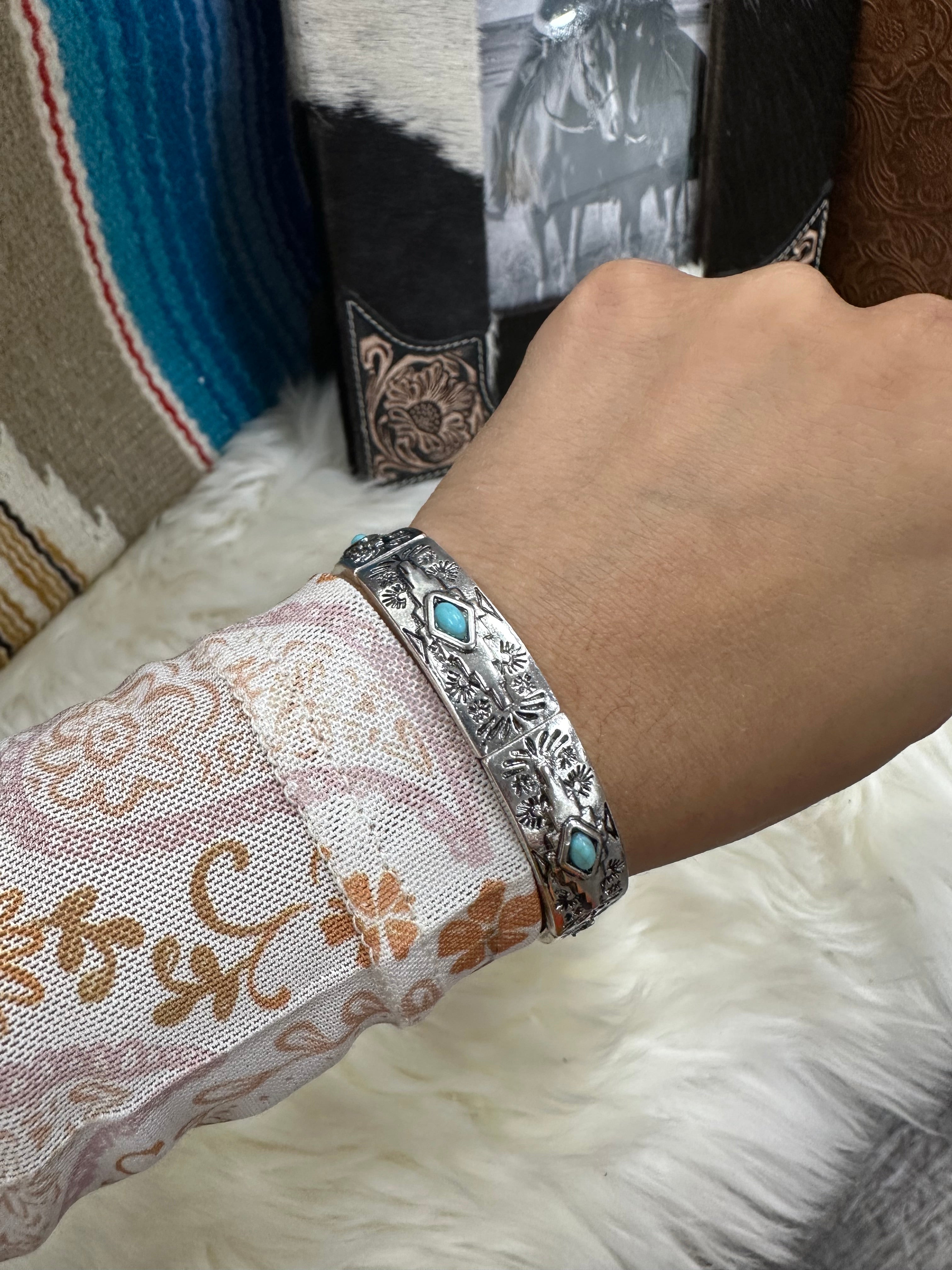 Turquoise Aztec Stamped Stretch Bracelet