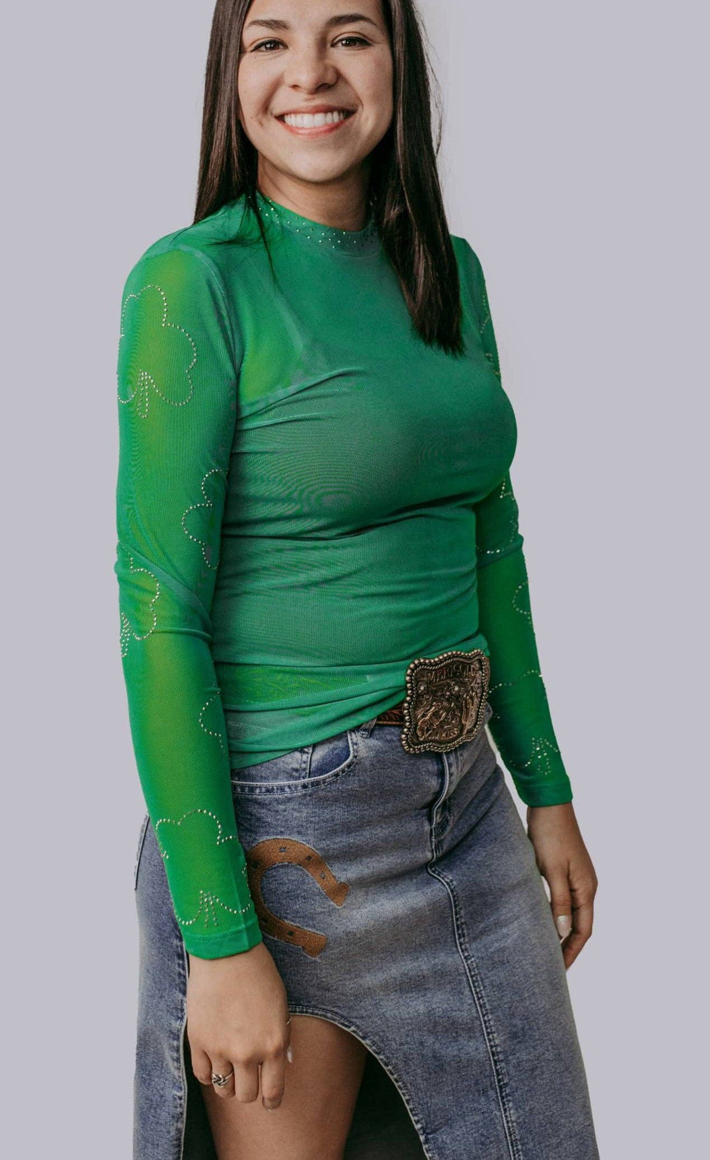 Lucky in Rhinestones Mesh Top