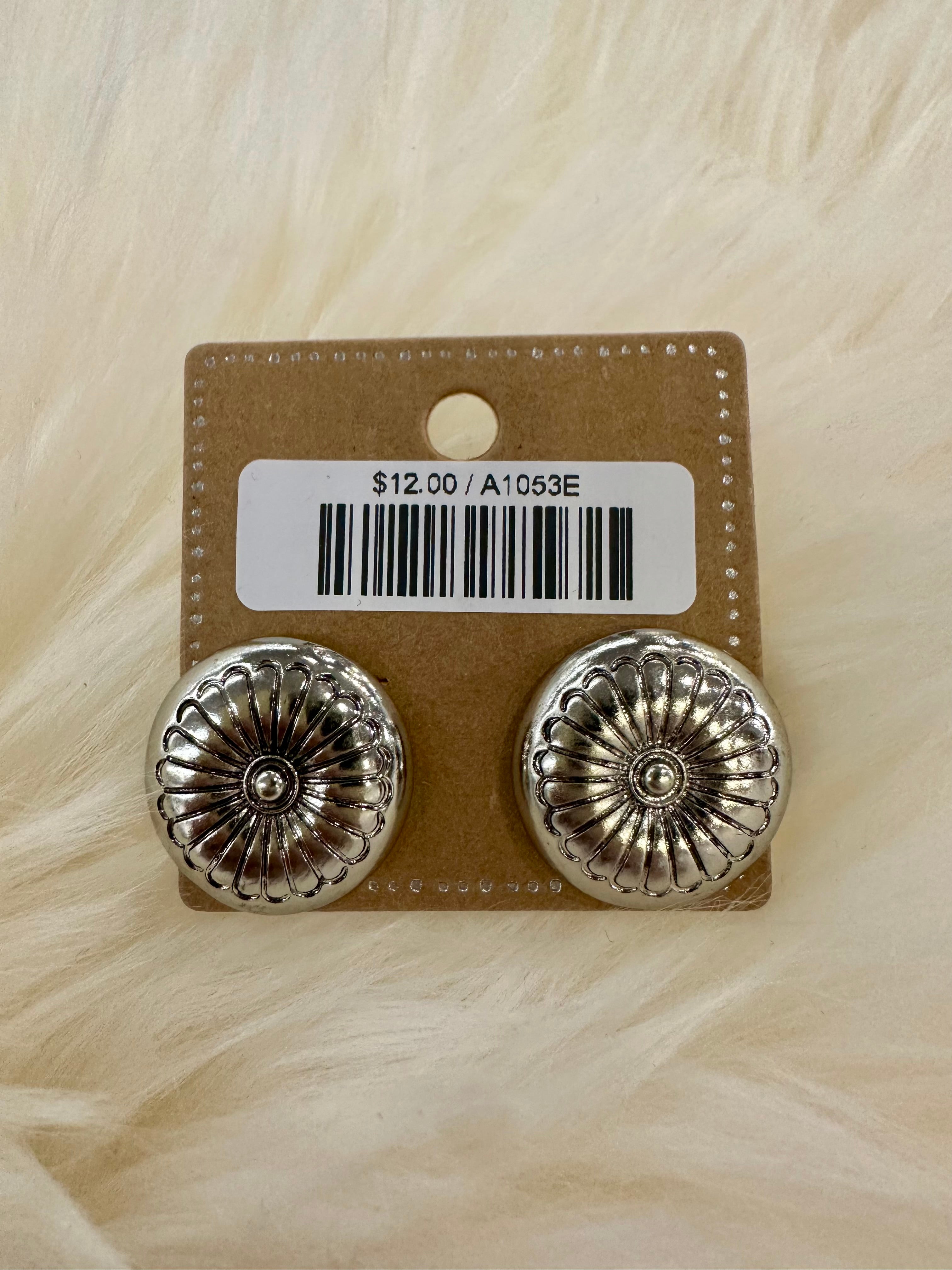 Silver Round Stamped Post Earrings