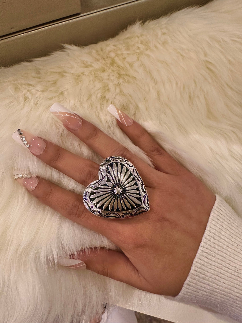 Stamped Heart Cuff Ring