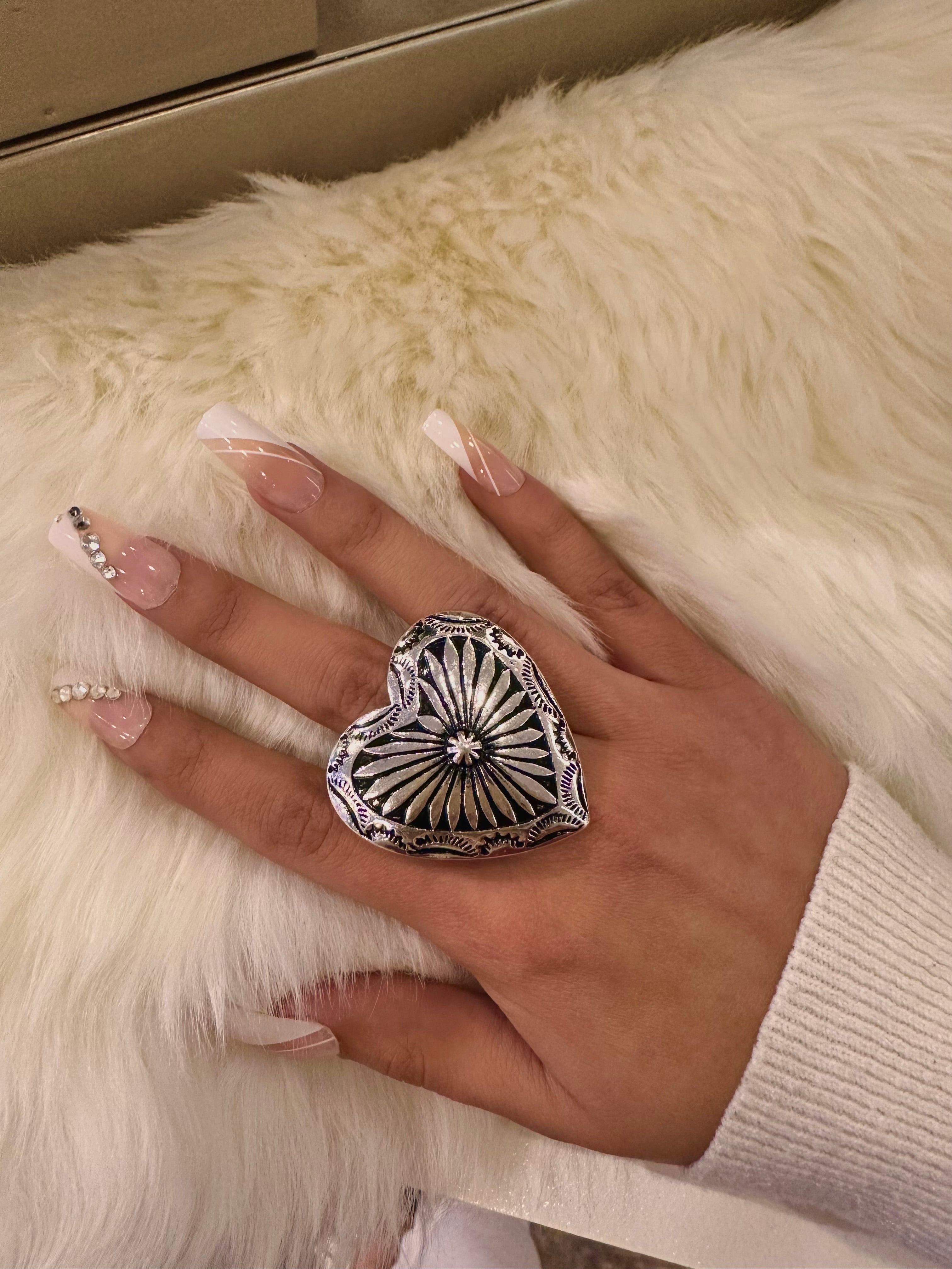 Stamped Heart Cuff Ring
