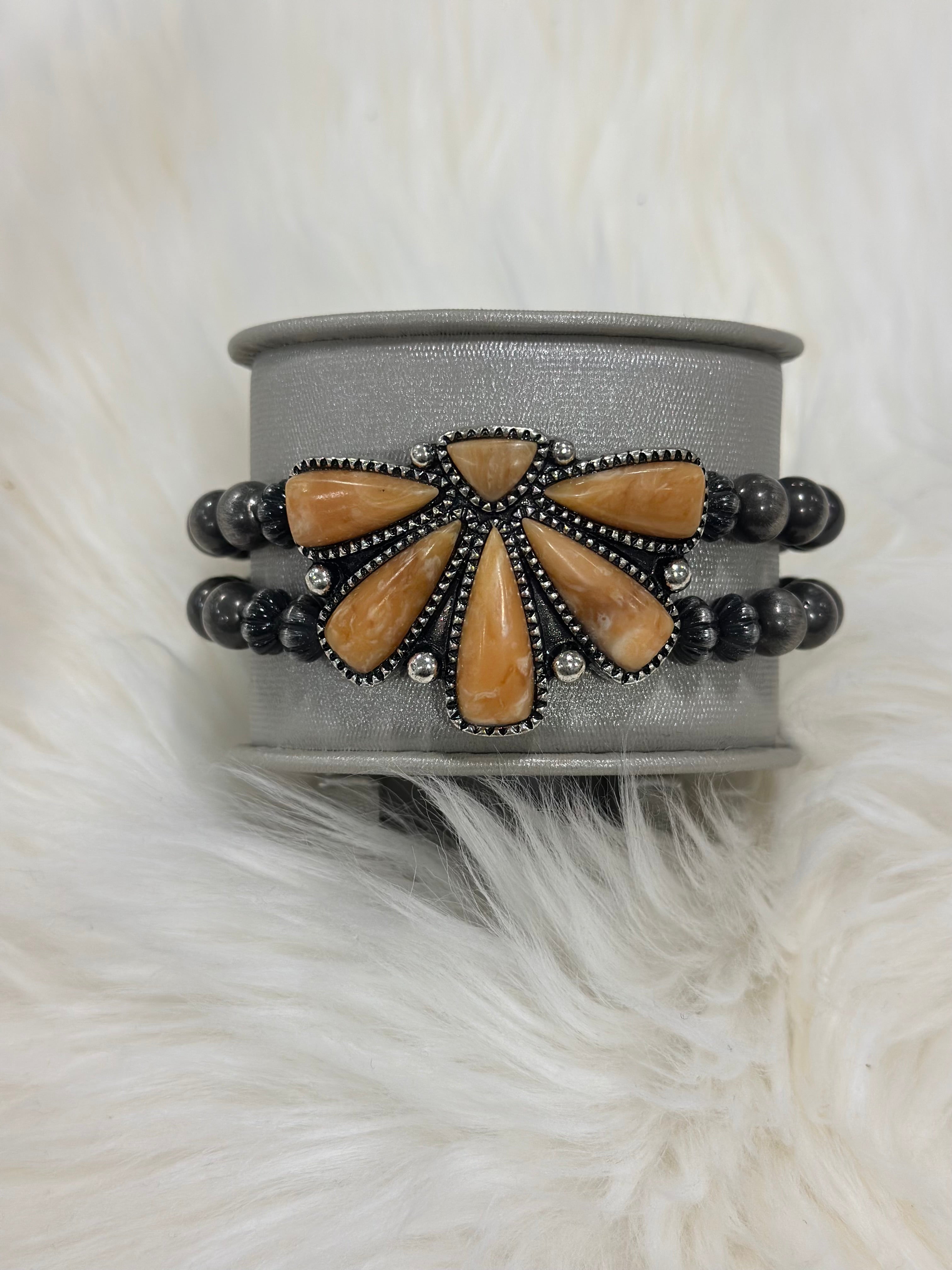 Brown Half Cluster Pearl Stretch Bracelet