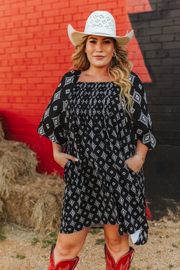 Black Southwestern Pleat Dress