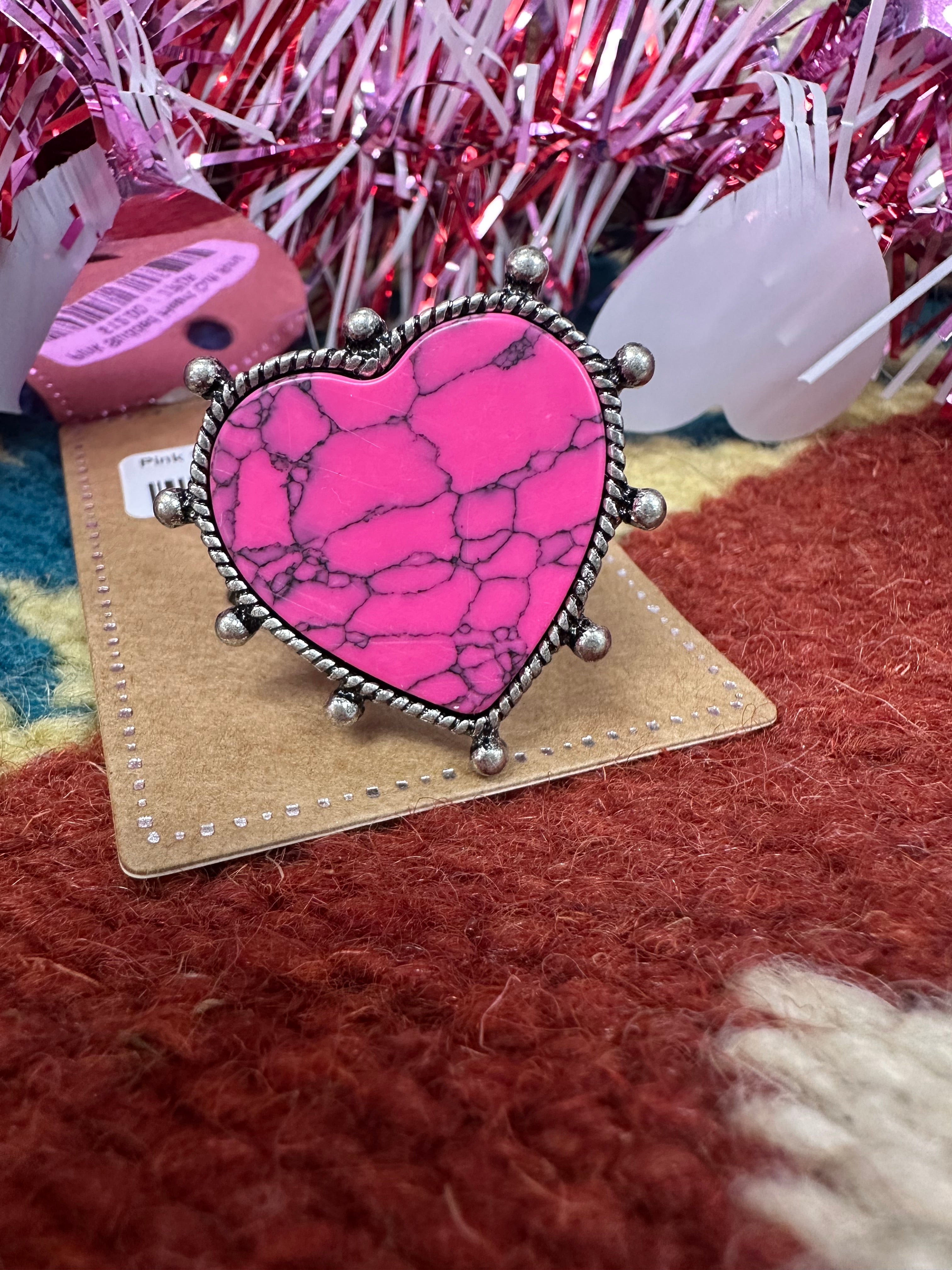 Pink Studded Heart Cuff Ring