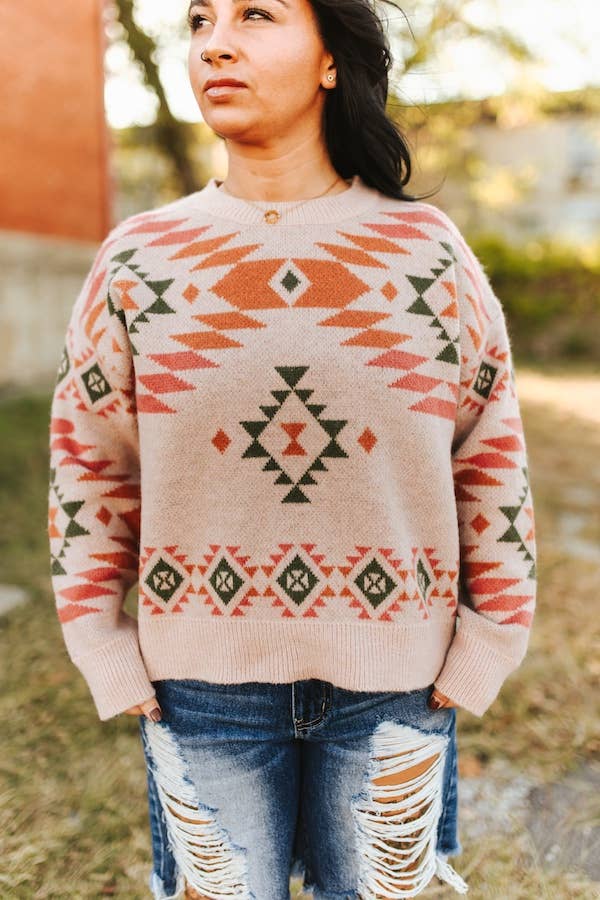 Pink Aztec Knit Sweater