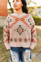 Pink Aztec Knit Sweater
