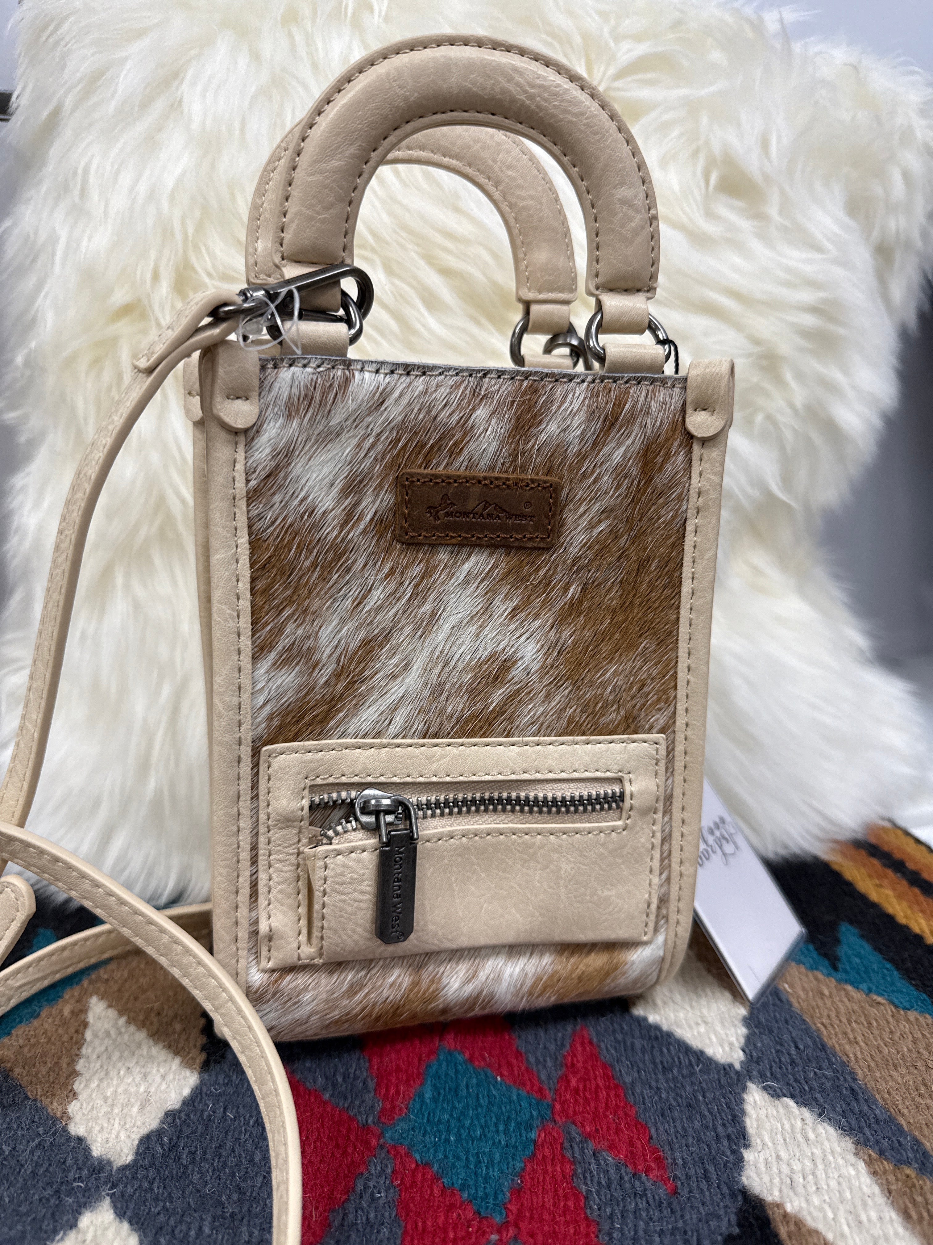 Montana West Beige Hair-On Mini Crossbody