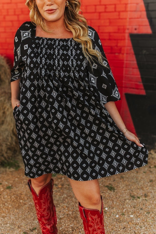 Black Southwestern Pleat Dress